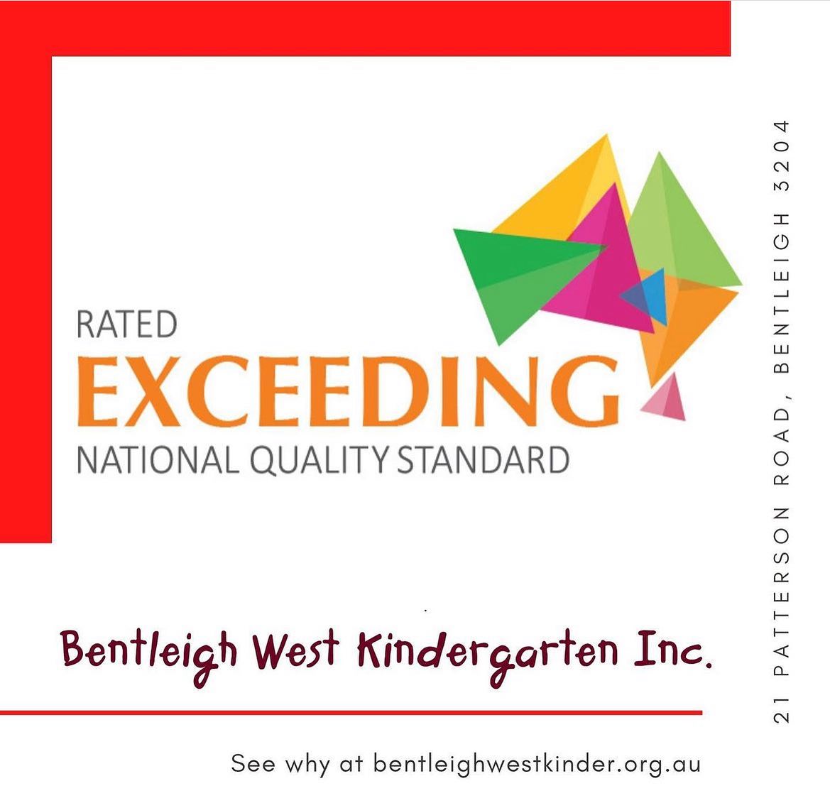 Congratulations! We are thrilled to announce that Bentleigh West Kindergarten retained its Exceeding rating our recent Quality assessment. Thank you to the hard working team that always strives for continual improvement and quality education for the children of BWK!