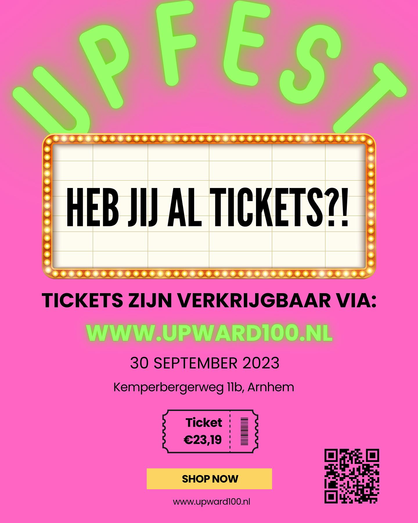 ✨HET IS BIJNA ZO VER✨
Op 30 september gaat het dak er af op de Bakenberg. Heb jij al een ticket bemachtigd? Wees er snel bij de kaartverkoop gaat hard!!
Nodig iedereen uit die je kent, waar je vroeger mee gehockeyd hebt of gezellig met vrienden en familie. Iedereen is welkom! Samen maken wij er een te gek feest van!
Let wel op toegang krijg je alleen bij het kunnen tonen van een ticket ❗️
Houd de socials in de gaten voor een uitgebreide planning!
Tickets zijn verkrijgbaar via Upward100.nl of scan de QR code.
ZIEN WE JOU EN JE VRIENDEN 30 SEPTEMBER?!?!