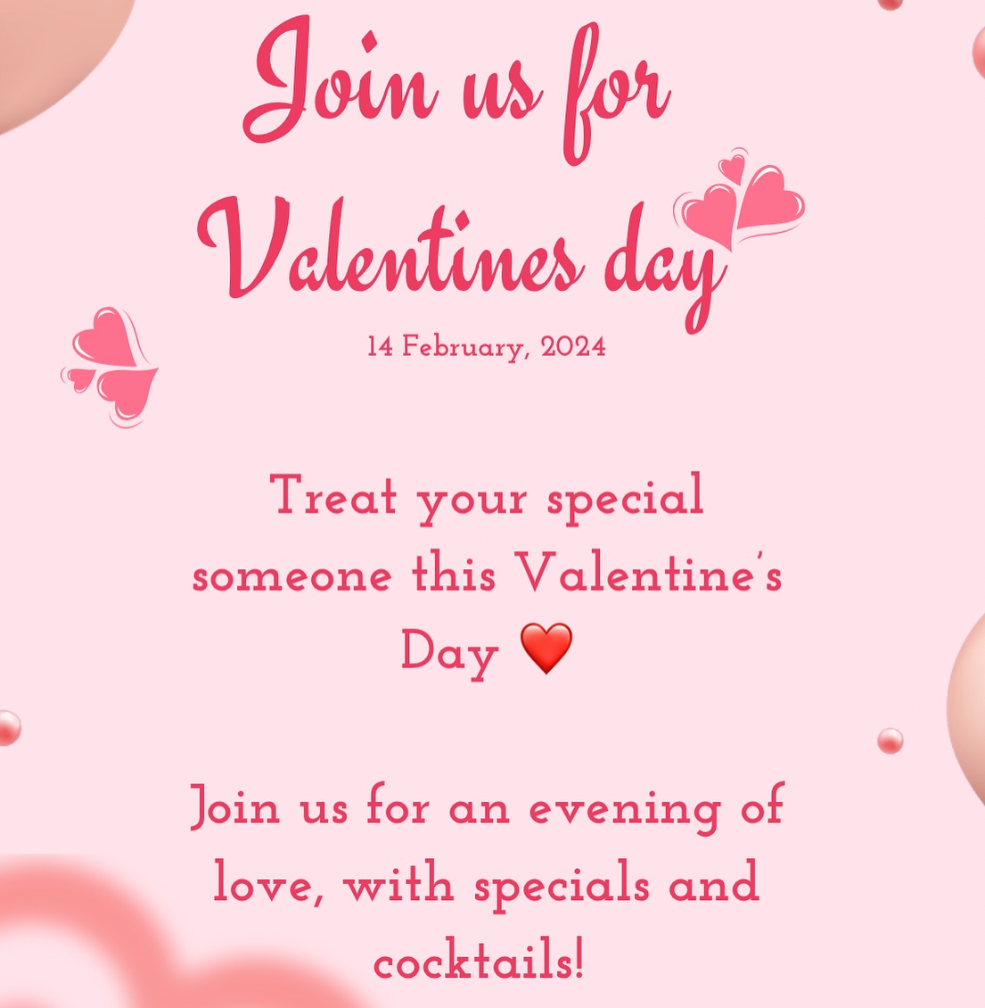 Valentine’s Day is just around the corner…why not treat your special someone at the White Hart ❤️
Join us for an evening of romance, with specials and cocktails that celebrate your love ?
There’s no better way to show your perfect person how much you love them, get in touch today ?