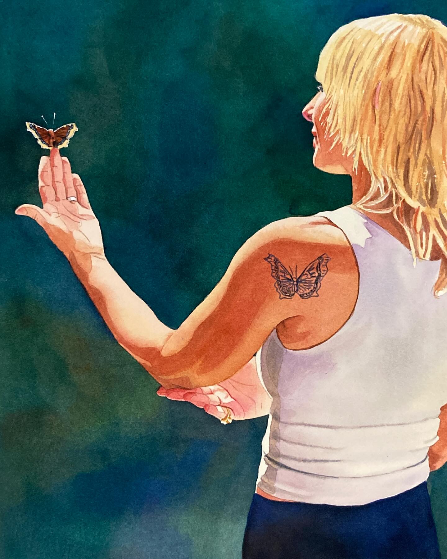 I received the most thoughtful birthday gift from my love @mrhardy - a beautiful painting of my spirit butterfly Blue 🦋 and I by the talented @stephanievandewetering ✨✨✨
(This was painted from an actual photo @mrhardy captured after I got my tattoo of Blue on my left shoulder & she landed in my left hand)
My intention moving into this next chapter is to stay open to awe, wonder, joy & presence 💛 Blue continues to remind me of this…she is forever in my heart & now she will be forever in my home.🦋✨
When we are in a place of curiosity we can’t be in a place of fear ✨✨✨
Thank you, you, thank you @mrhardy - you always know how to make me feel loved & cared for. 🙏🏻 so grateful for you.
I will cherish this gift for the rest of my days 💛
.
.
.
.
.
.
#myspiritbutterfly #watercolorart #portraitart #portraitpainting #artist #butterfly #joy