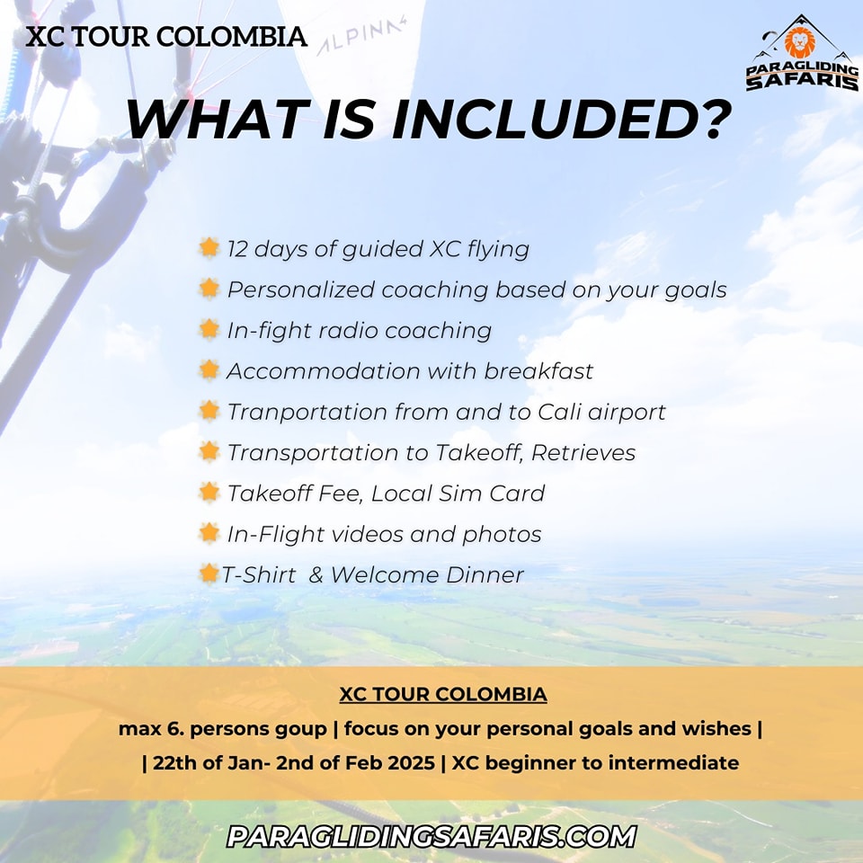 What’s in it for you? 🪂
🌟 12 days of guided XC flying.
🌟 Personalized coaching based on your goals.
🌟 Transportation, retrieve, and accommodation included.
🌟 Explore the best flying spots Colombia has to offer!
All you need to bring is your gear and passion for flying! 🏔️
#ColombiaParagliding