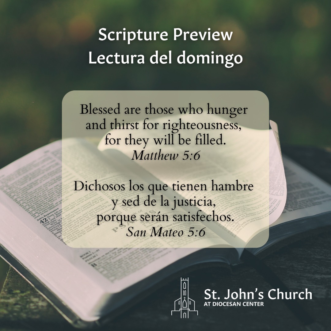 Scripture Preview ? Lectura del domingo
Join for the Eucharist on Sunday as we celebrate the Feast of All Saints! We invite you to worship at 9:30am in English and 11am in Spanish. See you there! #Eucharist
.
¡Acompáñanos este domingo en la Santa Misa para celebrar la Fiesta de Todos los Santos! Te invitamos a adorar a las 9:30 am en inglés y a las 11 am en español. ¡Ahí nos vemos! #SantaMisa