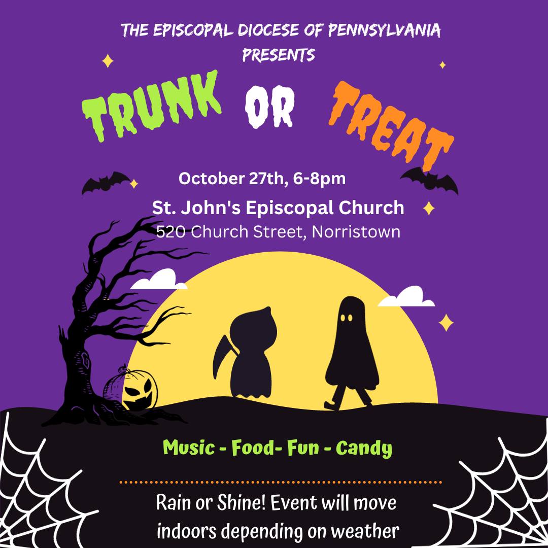Join us for a spook-tacular Trunk-or-Treat event at St. John's Church next Friday (the 27th) at 6pm! ?? It's going to be a safe and fun-filled evening for the whole family! Don't miss out on the treats and surprises! #TrunkorTreat
.
¡Acompáñanos en nuestro evento diocesano de Trunk-or-Treat en la Iglesia San Juan el próximo viernes (27) a las 6 pm! ?? ¡Será una tarde segura y llena de diversión para toda la familia! ¡No te pierdas de los dulces y sorpresas! #TrunkorTreat
@episcopalpa