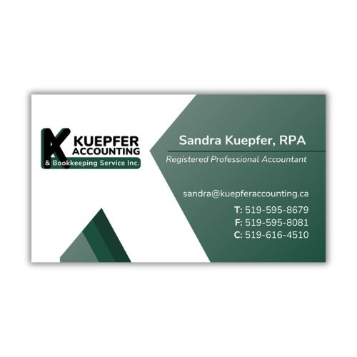 Just wrapped up designing the business cards for Kuepfer Accounting & Bookkeeping Services Inc. These cards will showcase their brand and help them make a lasting impression. Cheers to new beginnings!
#milvertonontario #logodesign #smalbiz #marketing #Milveton #perthcounty #b2b #smallbusinessmarketing #bbmarketing