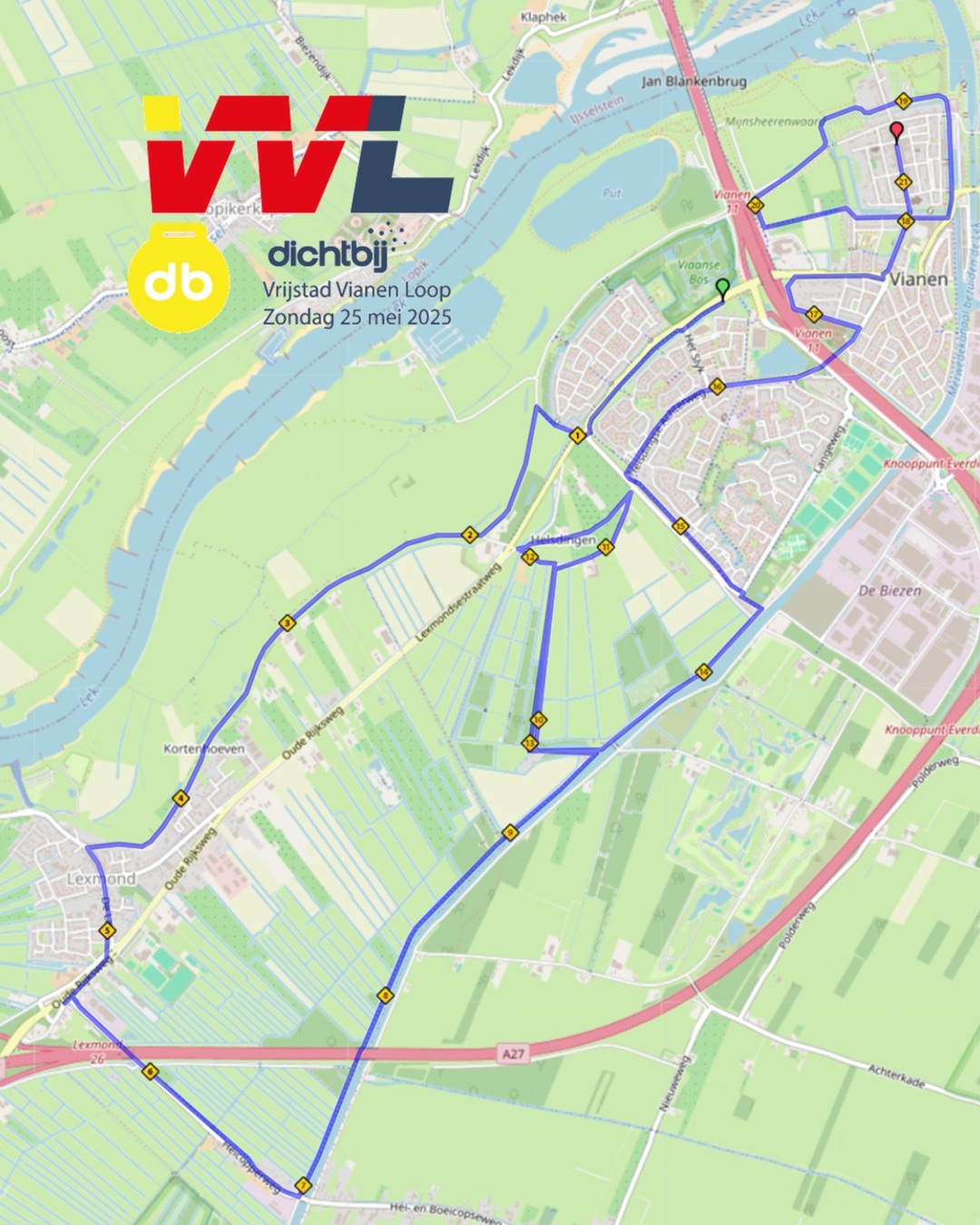 Nieuw dit jaar: de halve marathon van de Dichtbij Vrijstad Vianen Loop
Voor het eerst kun je op zondag 25 mei in Vianen de uitdaging aangaan met een prachtige halve marathon. De route voert je vanuit de historische binnenstad richting Lexmond, langs mooie vergezichten en een gevarieerd parcours.
We weten dat de Utrecht Marathon kort ervoor plaatsvindt, maar met een drukke loopkalender is er nooit een perfect moment. Zie het als een extra kans om een snelle tijd neer te zetten, een ontspannen trainingsloop te doen of gewoon te genieten van een goed georganiseerde halve marathon in een sfeervolle omgeving.
Wat kun je verwachten?
Een goed uitgezette route door een afwisselend landschap
Een gezellige en sportieve sfeer
Voldoende verzorgingsposten onderweg
De finish midden in het historische hart van Vianen, waar je kunt nagenieten op een van de vele terrasjes
Ben jij erbij voor deze eerste editie? Schrijf je in en maak deel uit van deze nieuwe traditie.
Inschrijven kan via de linkinbio.