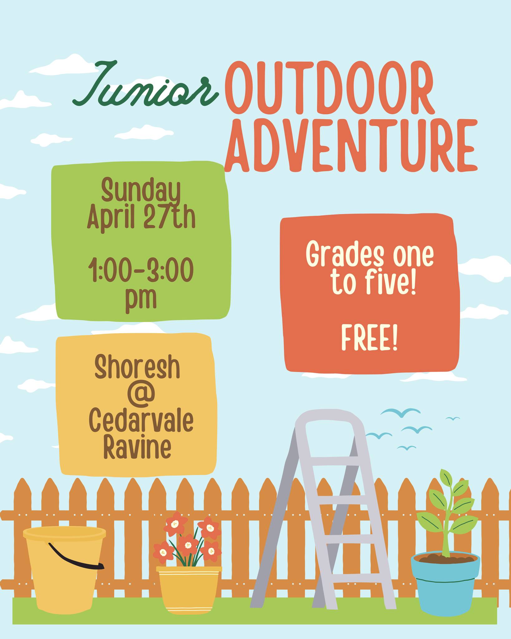 ?✨ Join us for a special day with Shoresh as we celebrate Yom Ha'atzmaut and explore Toronto's urban nature! ??
? Date: April 27th, 2025
? Time: 1-3 PM
? Location: Cedarvale Ravine (meet at Phil White Arena)
?? Grades: 1-5
FREE REGISTRATION- ONLY 23 SPOTS AVAILABLE!
Register at www.youngjudaea.ca/shop/outdooradventure or at the link in bio!
Get ready to discover local plants, play nature games, and sing in both Hebrew and English! Bring your picnic lunch and your adventurous spirit! Let's learn how our environment connects us to the beauty of Israel, while enjoying the great outdoors together.
What to bring:
✅ Full water bottle
✅ Snacks & picnic lunch
✅ Close-toed shoes
✅ Layered clothing
✅ Sun hat & sunglasses
✅ Sunscreen
✅ Rain gear if needed
Don't miss out on this amazing experience! See you there! ?? #ShoreshNature #YomHaAtzmaut #UrbanNature #FamilyFun