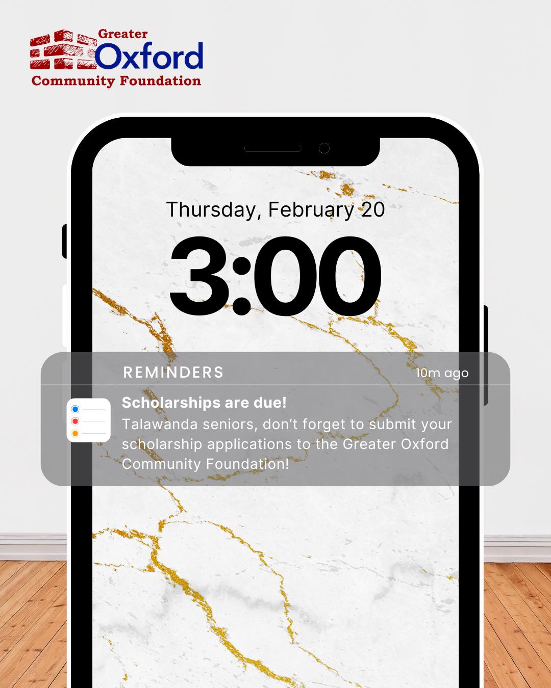 Attention, Talawanda seniors! Don’t forget to submit your scholarship applications to the Greater Oxford Community Foundation! ?
Applications are due today by 3 PM (Thursday, February 20) at the Talawanda High School Guidance Office. Be sure your packet includes all required materials and is signed. ?
#pavingtheway #grantmaking4good #givewhereyoulive #greateroxfordcommunityfoundation