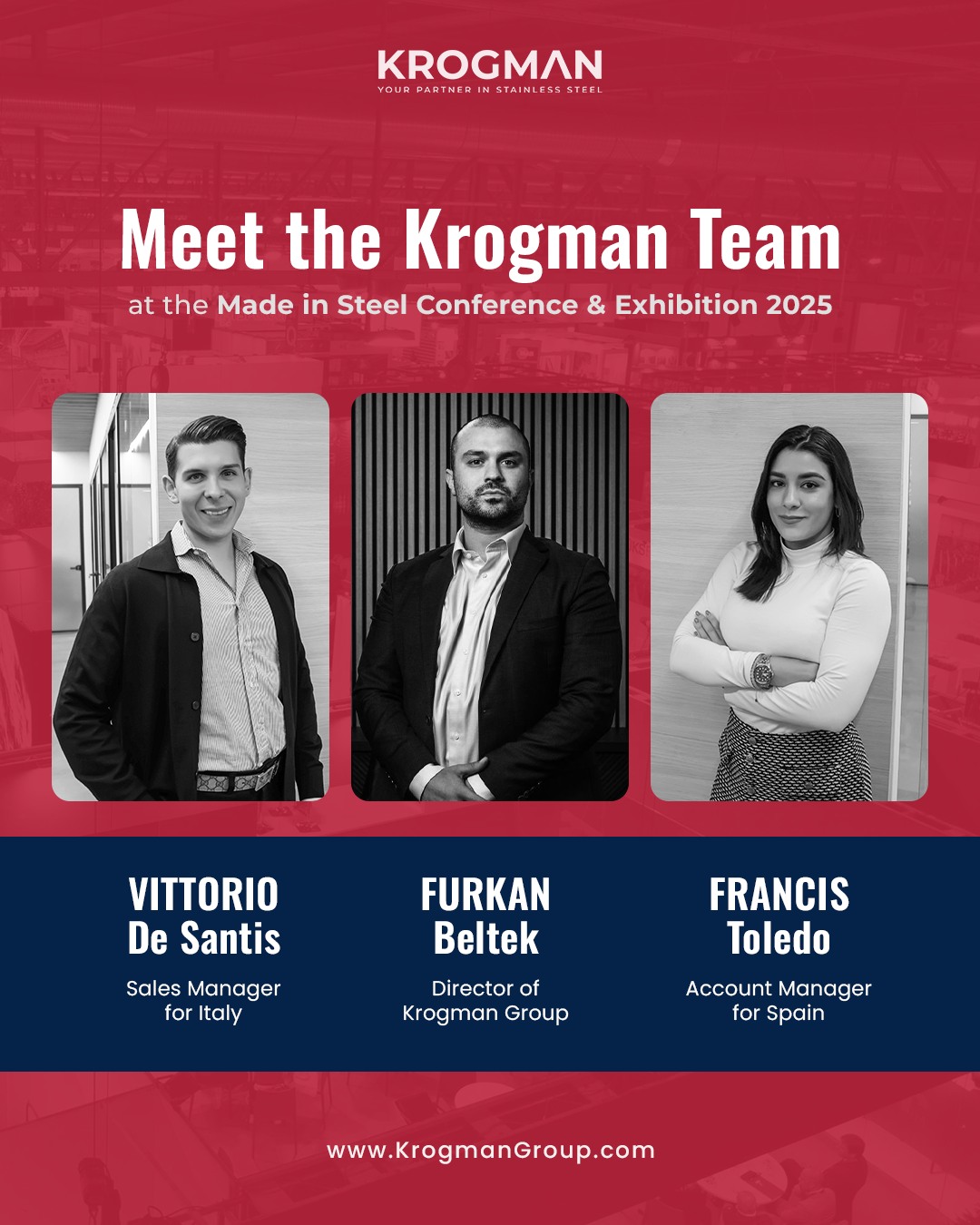 The Krogman team will be at the Made in Steel - Conference & Exhibition in Milan, Italy, next week!
They are ready to meet, collaborate, and build connections with everyone at the event. 💯 If you would like to set up any meetings, message us or leave a comment below.
See you all in a few days!
#MadeInSteel #MeetOurTeam #Krogman #Exhibition #StainlessSteel