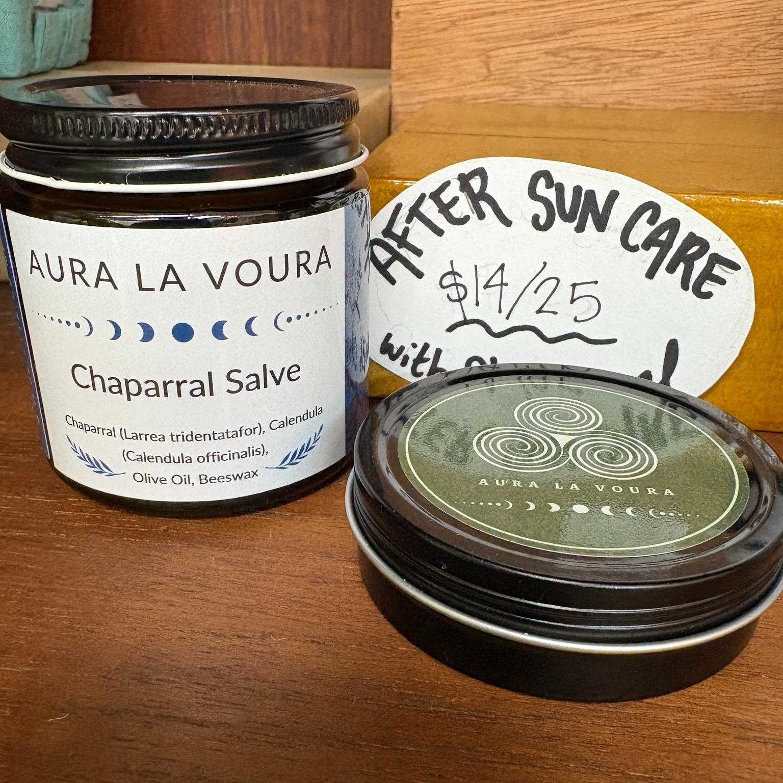 Four-part summer survival kit for outdoor fun. ☀️ 🏕️ 🥾 Whether you're camping or just chillin' in the hammock, don't let bug bites, sunburns, or cuts and scrapes ruin your time outside with these amazing, all-natural products available at the shop.
Aura La Voura Chaparral Salve is a simple formula containing local chaparral, “one of the strongest antioxidants found in North America.” It is known to offer instant relief from minor burns and sun overexposure.
East Side Remedios Big Thicket Bug Spray sends crawlers and flyers running for cover with a blend of road-tested essential oils ... without DEET or other noxious chemicals.
Fat and the Moon Itch Mud harnesses the dual action of baking soda and bentonite clay to relieve bug bites and stings, poison ivy rash, hives, and other prickly conditions.
Remedios Naturales Plantain Salve contains calendula, comfrey, plantain, and cilantro. This salve is “traditionally used as an herbal alternative to cortisone products, calming burning and itching due to insect stings/bites and exposure to poisonous plants without causing the skin to dry out and flake.”