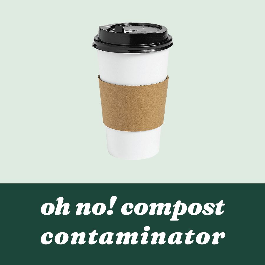 Paper or plastic?... Well, yes. Most single use coffee cups are paper... on the outside. And plastic coated on the inside. So unless it specifically says the word "compostable" on it, it's trash. How about the lid? Many are recyclable, depending on the area, but otherwise, default to the same practice with the cups... unless it says "compostable" on it, it isn't. And that sleeve? Good news! Most of those little gals are indeed compostable. #themoreyouknow #compostcontaminators #compost #sustainability #zerowaste #foodwaste #sustainableliving