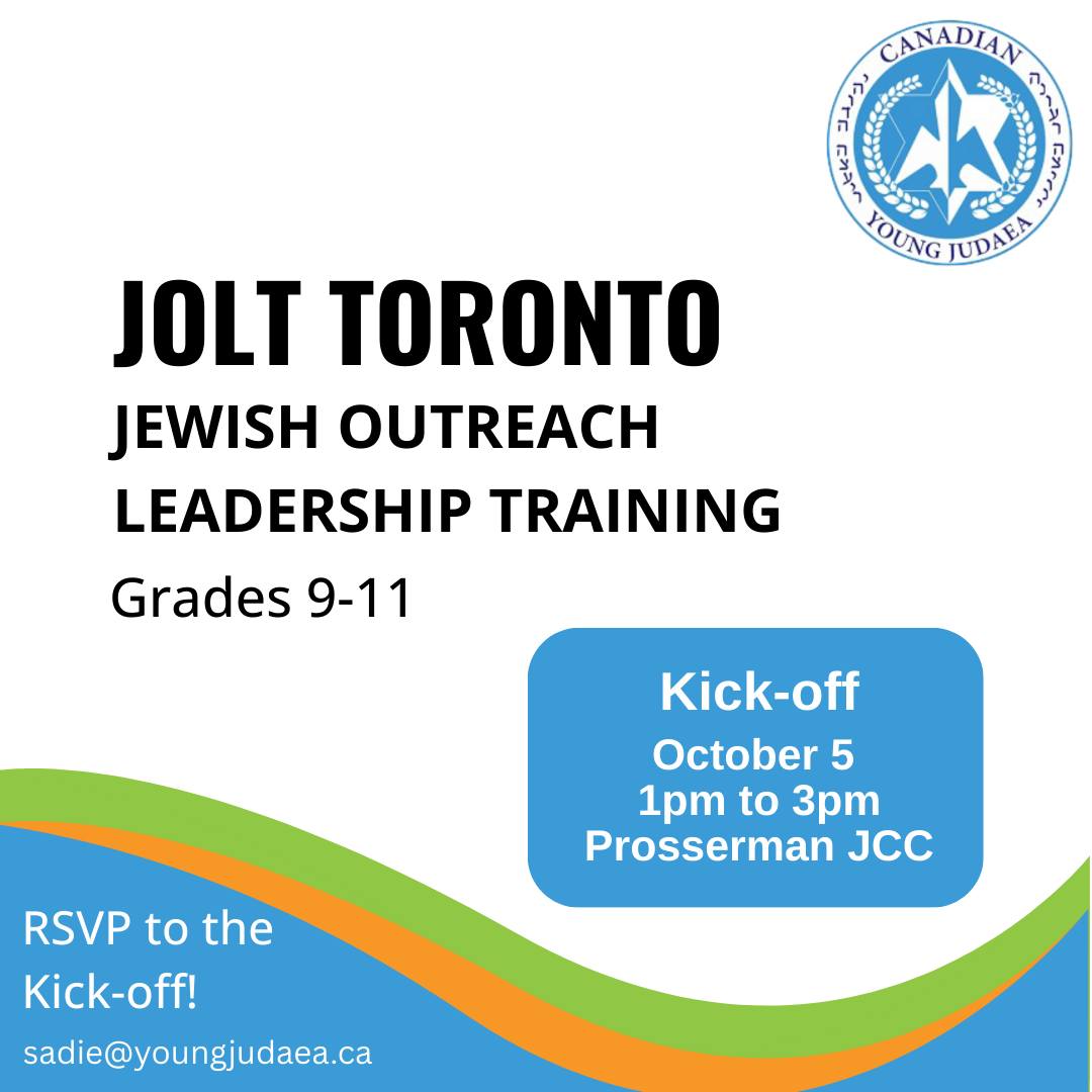 JOLT Toronto, @cyjtoronto, is ready to kick off an epic year of volunteerism, leadership, and creating and nurturing bonds that will not sever!
Join the COMMITMENT FREE Kick-Off session on October 5th, 2025, to experience your first JOLT session and meet the incredible program director, Sadie Seaton!
RSVP for the session by emailing sadie@youngjudaea.ca or register for the JOLT program now using the #linkinbio