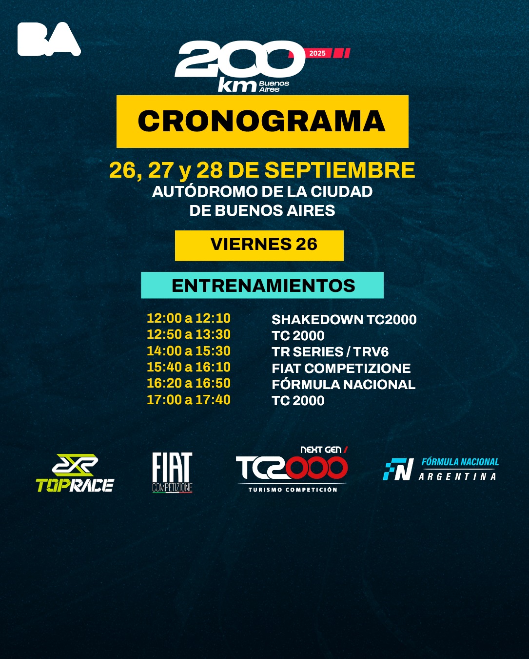 🔥 ¡Llegó la cita más esperada! 🔥
Este finde, los 200 KMS ponen a rugir al Gálvez y vos no te lo podés perder.
Acá tenés el cronograma completo 👉
🏁 ¿Listo para vivir la fiesta del automovilismo?
🎟 Entradas a la venta en el link de la descripción
#AutodromoBA #CiudadAutodromo