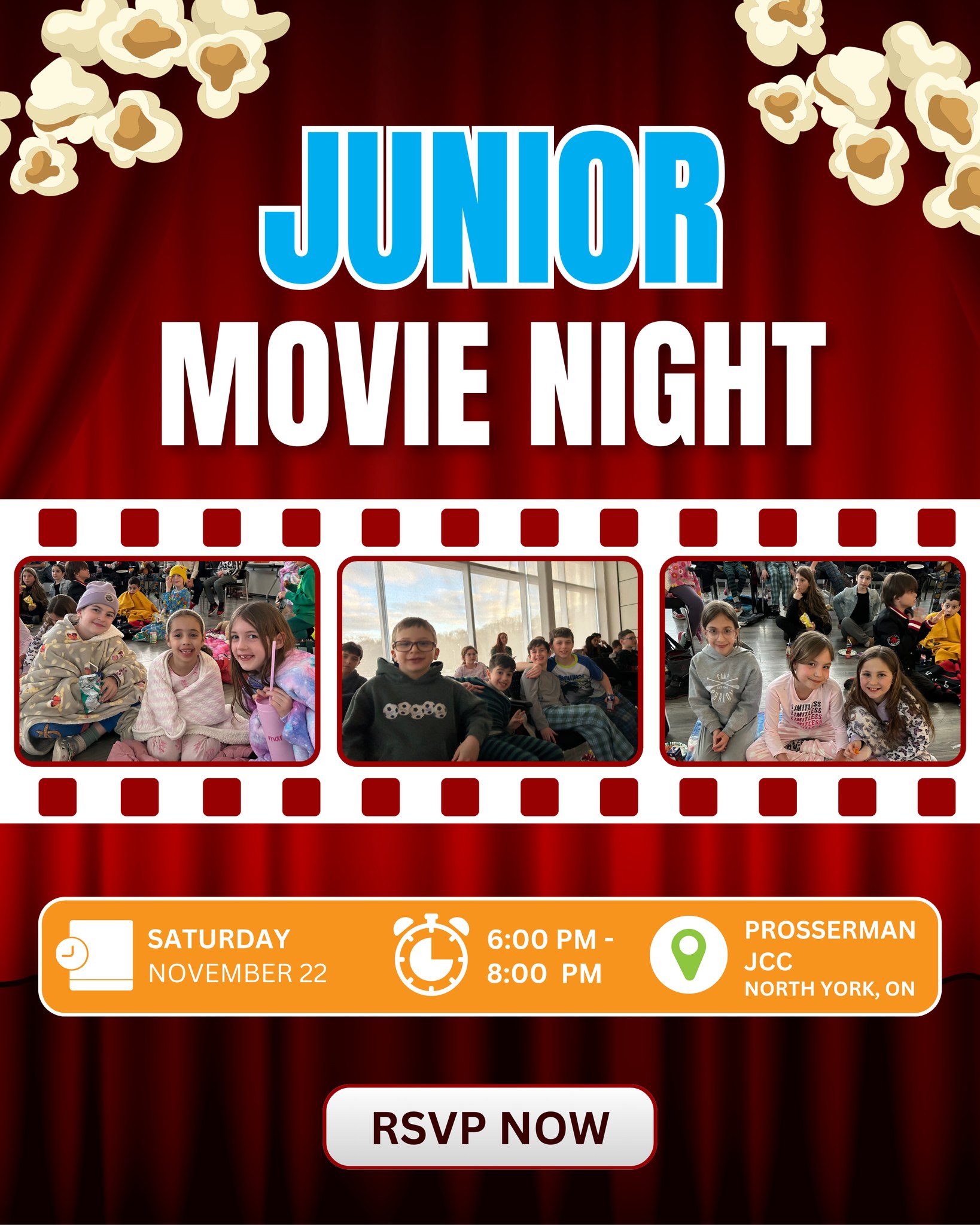 Our annual Junior Movie Night is back in the GTA and we are ready to start the show ??
The Movie starts with Havdallah at 6:00 pm on Saturday, November 22nd at the Prosserman JCC
Junior programs welcome anyone in grades 1-5 from our camp community, alumni network, friends, and family!
Don't miss out on the FREE screening- Register using the #linkinbio