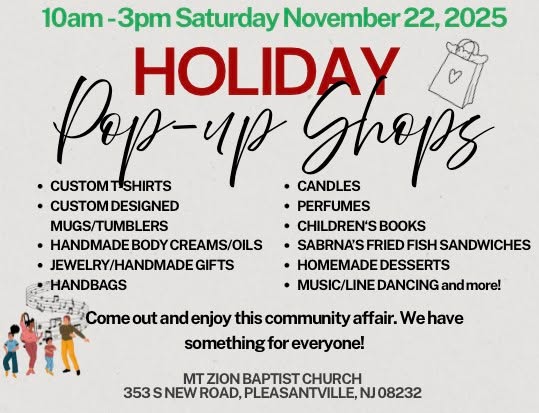 Come out and support your local, black owned. small businesses on November 22 at Mt Zion Baptist Church (Winsan) in Pleasantville! Jammed Co will be in the building!! We will be selling christmas and holiday gifts for you and your loved ones. We will also be taking orders for custom orders! Hope to see you there!!