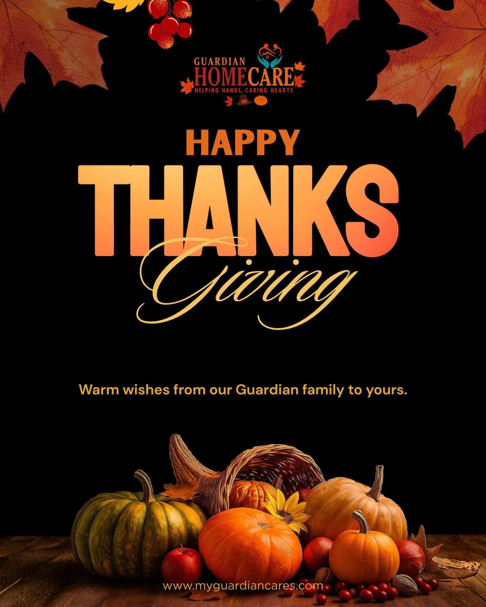 Happy Thanksgiving from all of us at Guardian Home Care! 🍁🧡
Today we’re celebrating the moments that matter most — time with family, shared traditions, and the comfort of being at home. We’re especially grateful for the trust our clients and families place in us, and for the caregivers who bring kindness and dignity into every home, every day.
Wishing you a warm, safe, and joyful Thanksgiving. What’s one thing you’re grateful for this year? 😊👇
#HappyThanksgiving #GuardianHomeCare #SeasonOfGratitude #HomeCare #SeniorCare #Caregivers #AgingInPlace #FamilyFirst