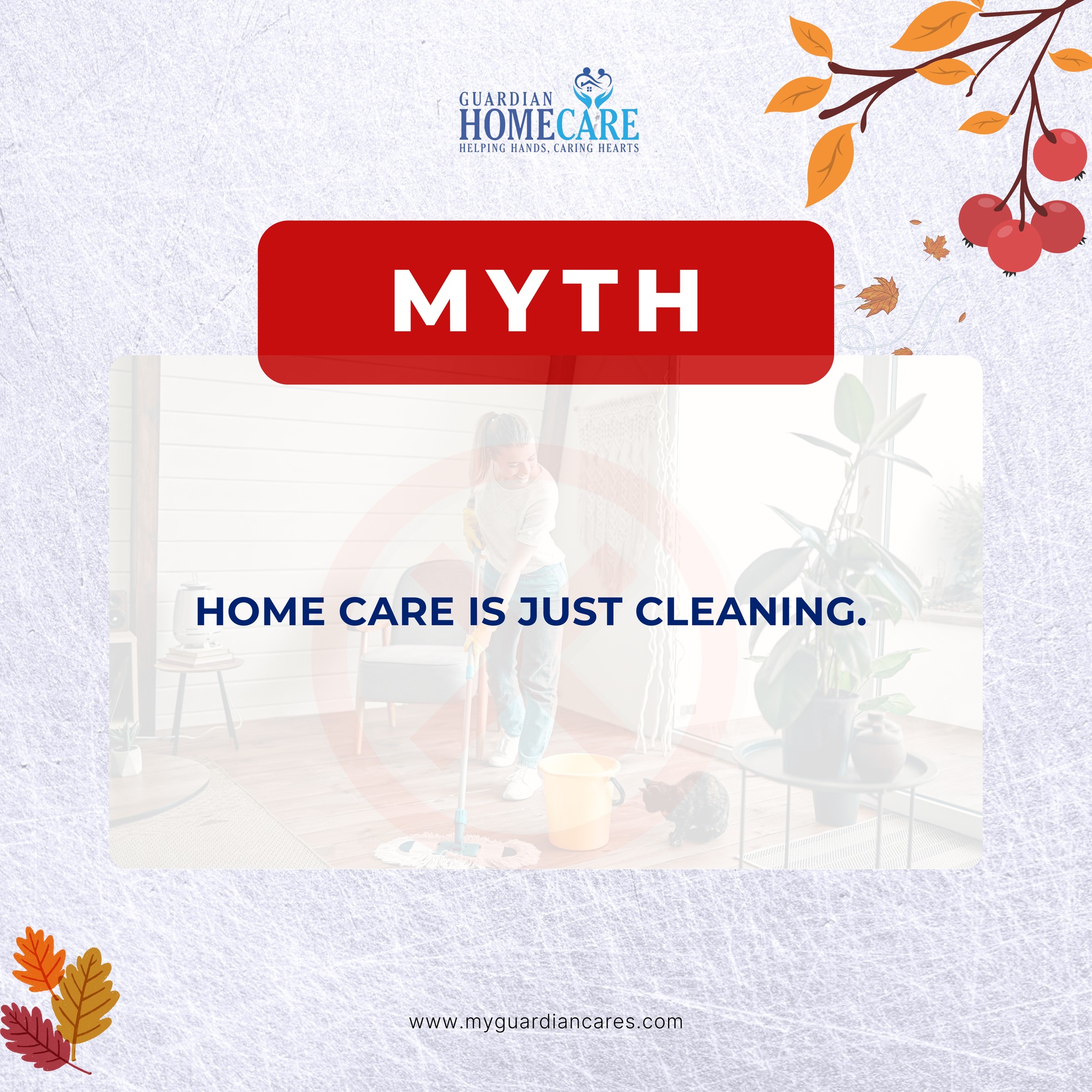 ✨ MYTH vs. FACT ✨
Many believe home care is “just cleaning” — but it’s so much more.
From companionship to mobility assistance, daily routines, and safety monitoring, quality home care brings comfort, dignity, and support right at home. 💙
#GuardianHomeCare #HomeCareFacts #QualityCare
