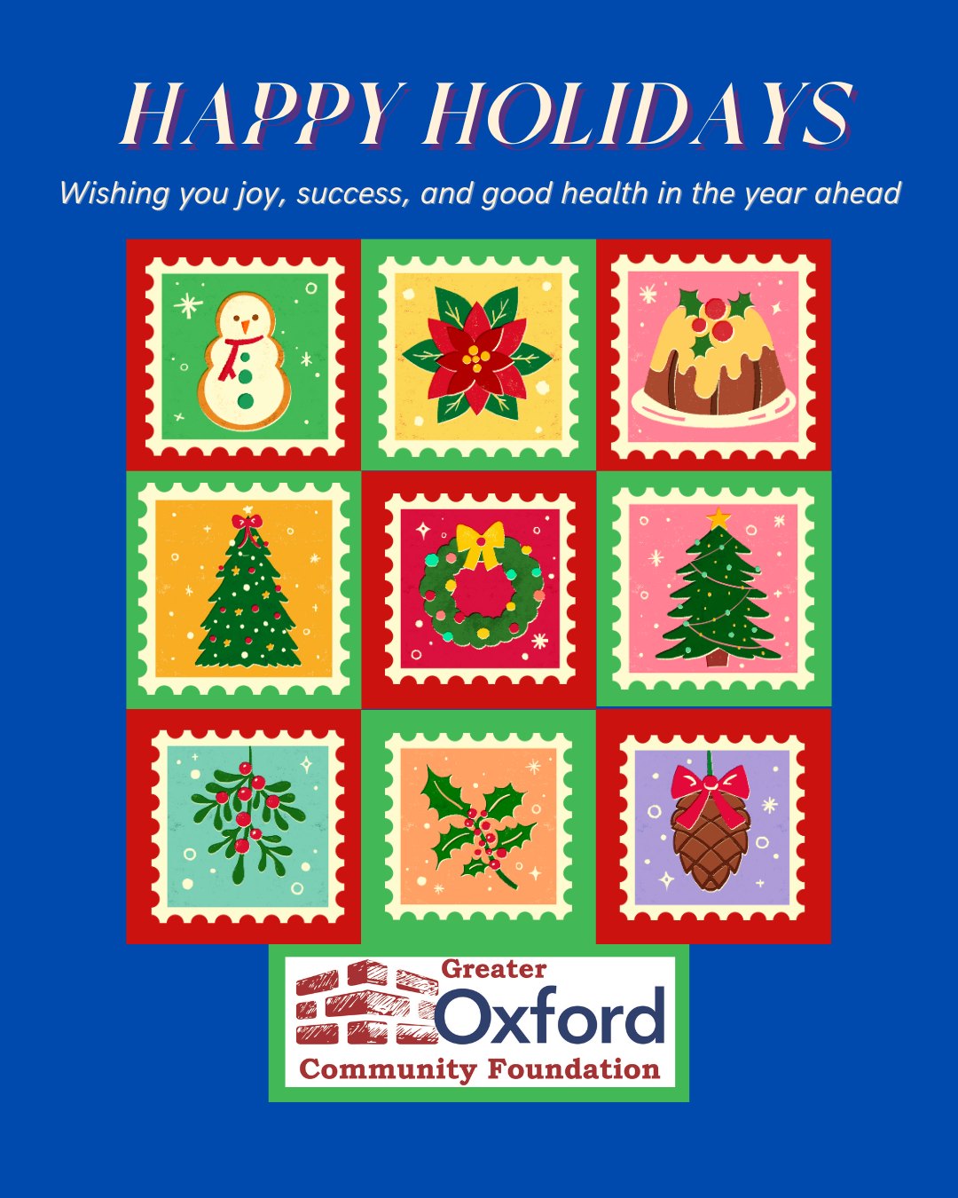 Season’s greetings from all of us at the Greater Oxford Community Foundation! ??
Thank you for being part of a community that inspires us every day. Here’s to a joyful holiday season and an exciting year to come!
#grantmaking4good #greateroxfordcommunityfoundation #givewhereyoulive #pavingtheway