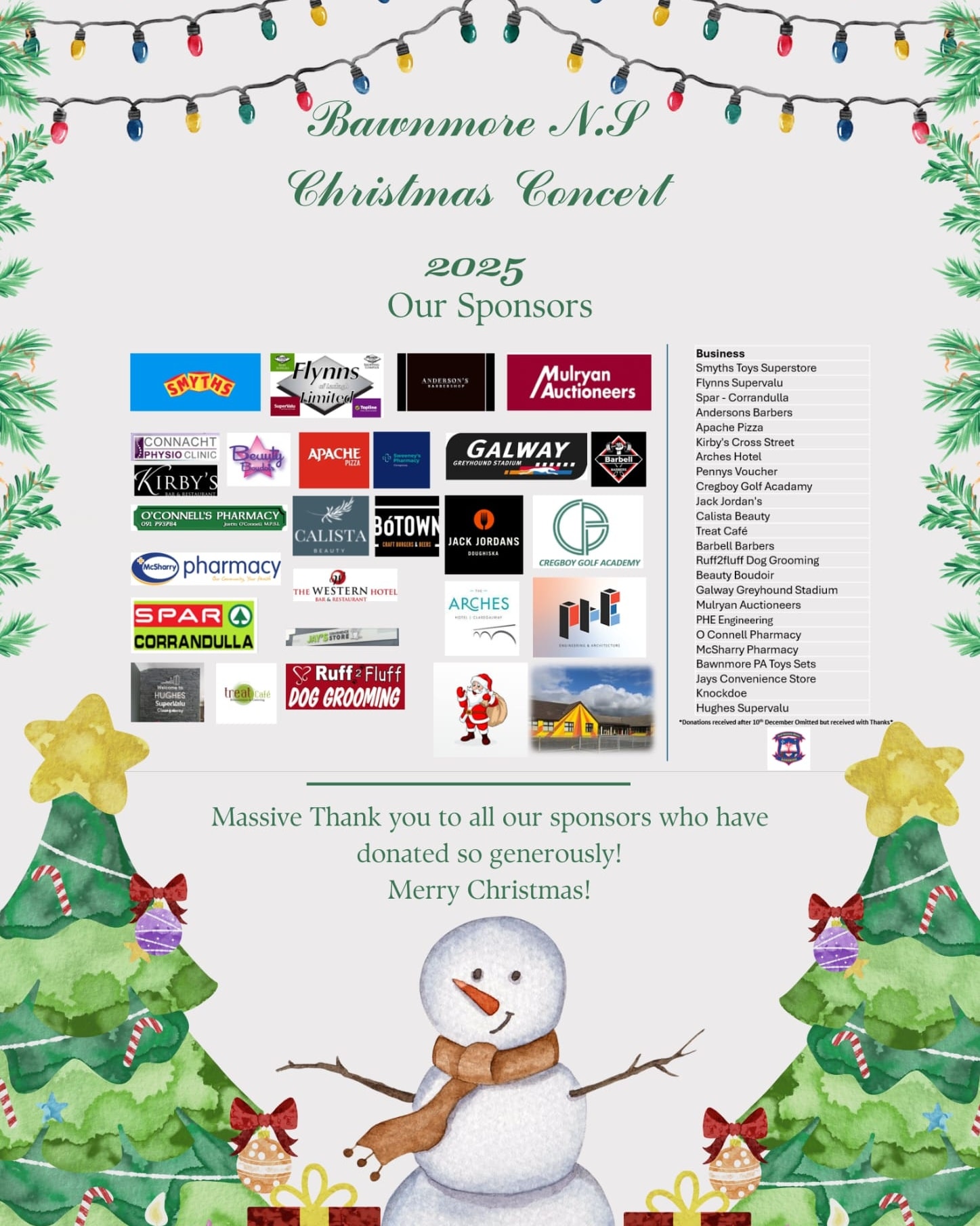 Massive thank you to all our sponsors who have donated so generously!!