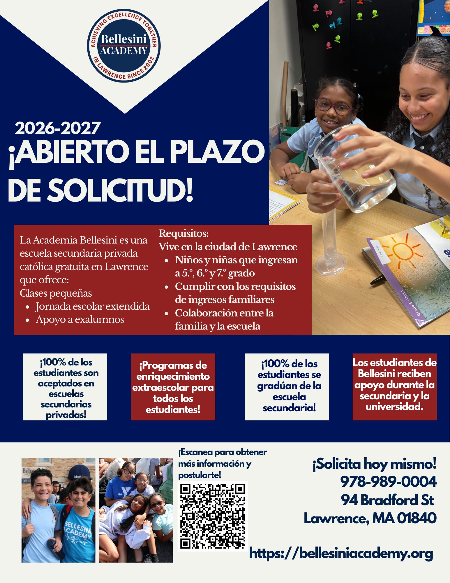 ¡Ayúdanos a darlo a conocer!
¡Únete a nuestra jornada de puertas abiertas en la Academia Bellesini!
?️ Sábado, 24 de enero
⏰ 10:00 a. m.
¡Conoce a nuestros alumnos y personal, visita la escuela y obtén más información sobre nuestro programa!
?¡Ya está abierto el plazo de inscripción!
-------------------------------------------------
Come see what makes Bellesini Academy such a special place! Join us for our Open House!
?️ Saturday, January 24th
⏰ 10:00 a.m.
?Enrollment is now open!
For more information, contact Jordy Melendez at (978) 989-0004 or admissions@bellesiniacademy.org.