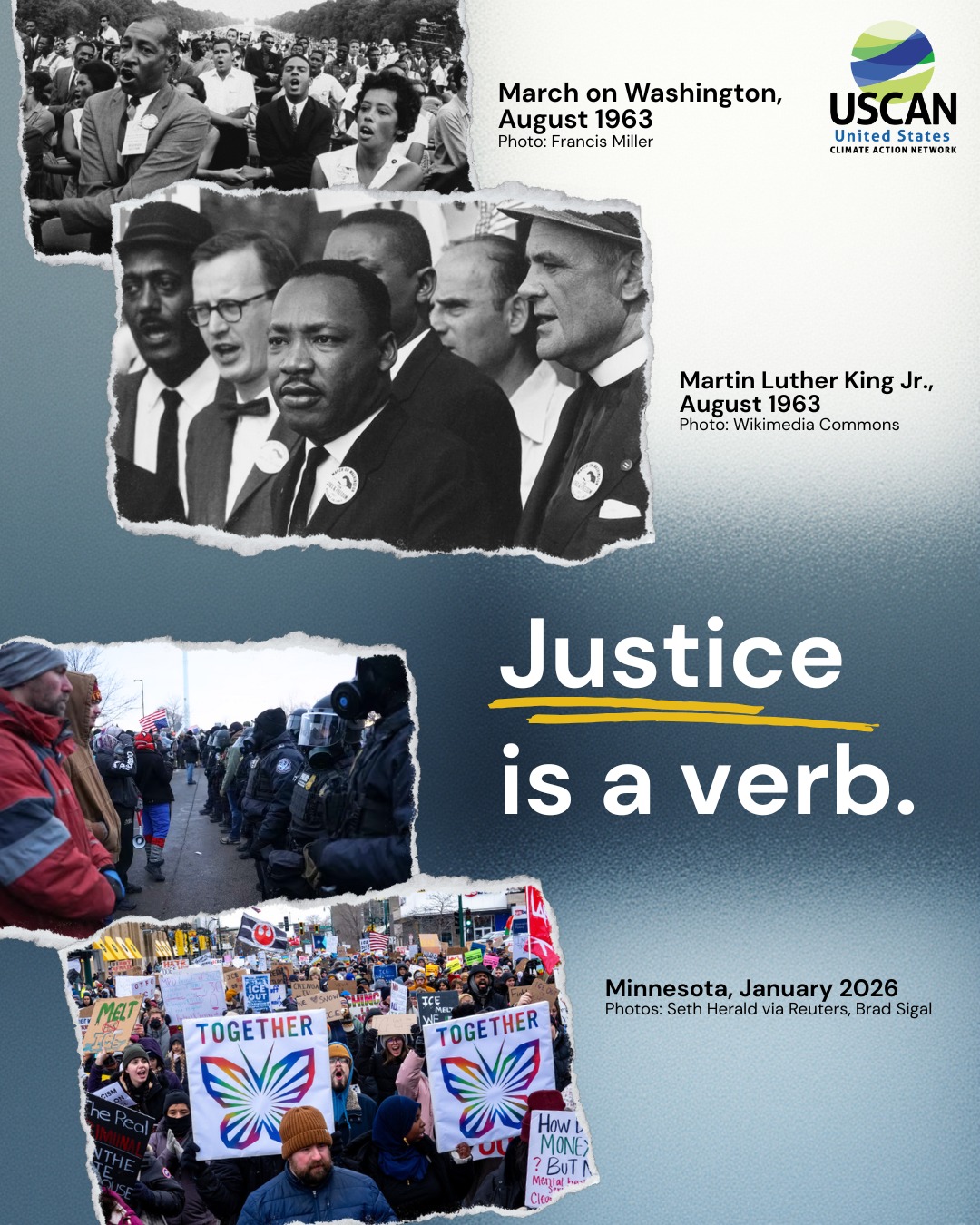 This week marks a jarring convergence for the United States: Martin Luther King Jr. Day yesterday, and today, a year into Donald Trumpโs second term as President.
As we honor Dr Kingโs legacy of justice and equality, we are forced to reckon with an administration actively dismantling those very principles.
USCAN takes a hard look at the escalating attacks on environmental justice and democratic norms across the countryโand why this is NOT a moment for retreat or self-preservation. We are calling on our allies to dig deep and dig in!
Link in bio for our full blog post.
#MLKDay #MLKDay2026 #justice #climatejustice #minnesota #climate #climateaction