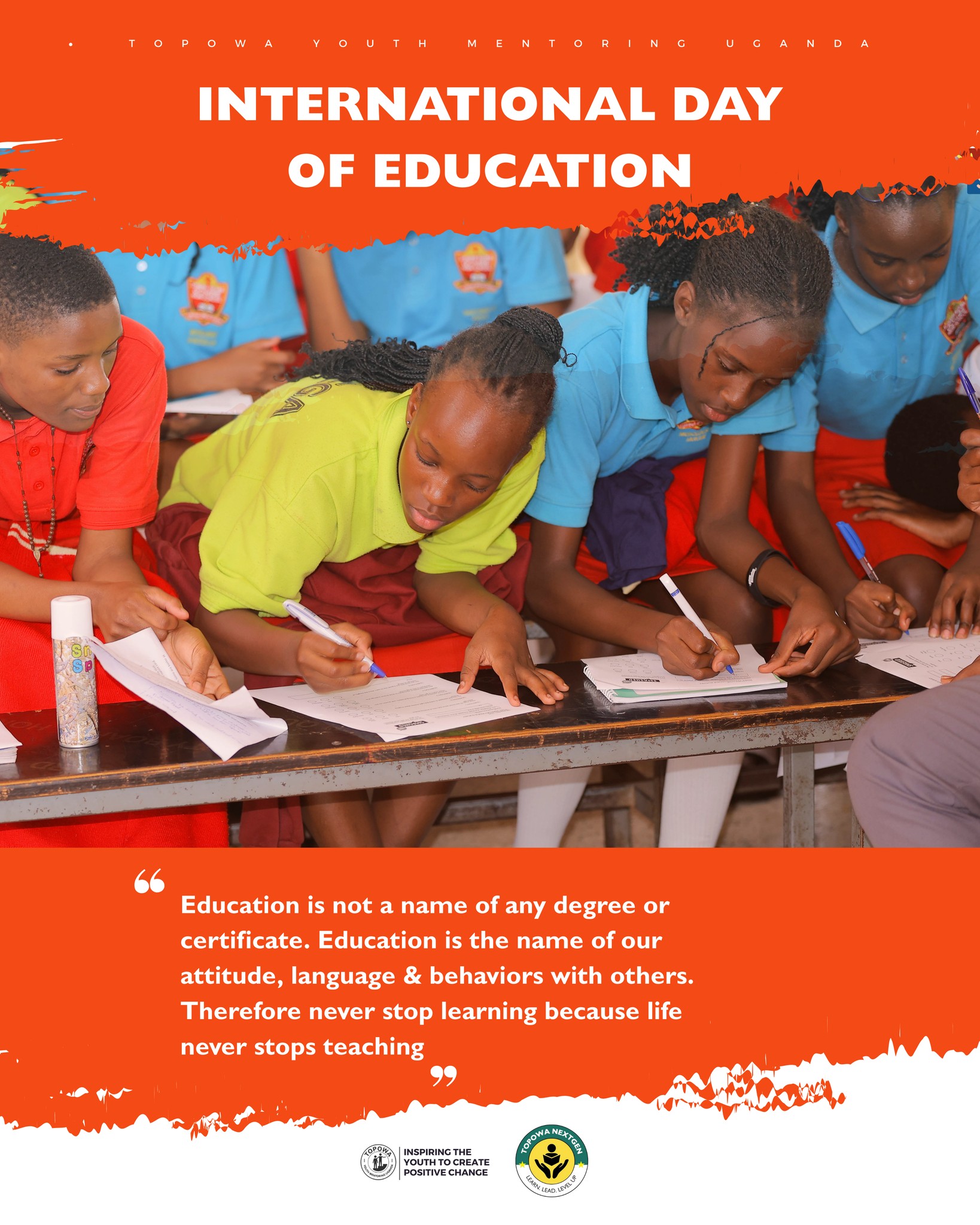 Education is the key that unlocks dreams, builds futures, and shapes tomorrow’s leaders. Happy international day of education.
#TopowaYouthUg
#InspireMotivateGrow
#topowanextgen