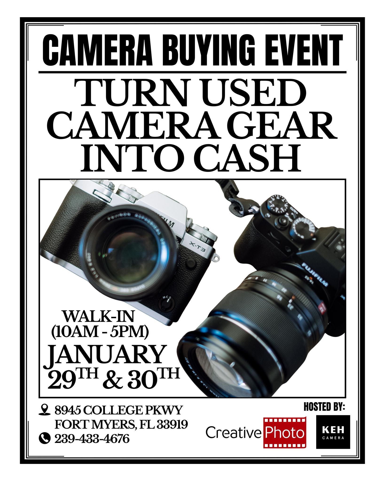 ?? Camera Buying Event — Starts Tomorrow!
Turn your used camera gear into cash with KEH Camera
? Jan 29–30 | 10AM–5PM
? Creative Photo – Fort Myers
? Walk-ins welcome | No appointment needed
2 days only—see you there!
#CameraBuyingEvent #KEHCamera #CreativePhoto #FortMyersPhotographers #SellYourCamera #CameraGear