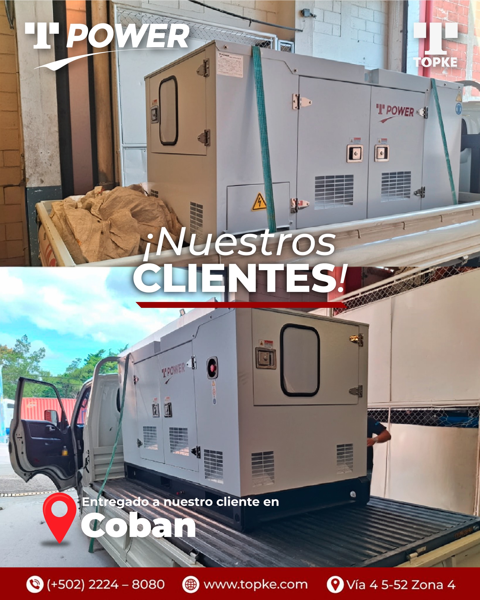 Energía continua para tus operaciones. ⚡
Conoce nuestros generadores y encuentra la solución ideal. ⚙️
📞 Llámanos al (+502) 2224-8080
🌐 Visítanos en www.topke.com
📍 Vía 4 5-52 Zona 4 / Calzada Aguilar Batres 53-32 B, Zona 11