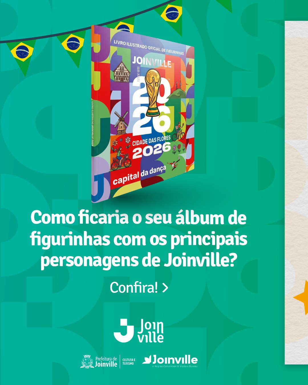 O álbum da copa é sempre uma febre… Como seria se Joinville fizesse parte deste álbum de figurinhas? ???
A bailarina que representa a dança, a bicicleta que faz parte da história da cidade, o moinho que carrega as tradições, o guará que colore o céu com seu vermelho marcante, a orquídea Laelia purpurata que simboliza as belezas naturais, a aventureiro que representa as diversas trilhas e experiências na rota rural, o chineque que conquista todo mundo no café da manhã… e claro, o Fritz, o jacaré mais famoso de Joinville!
Qual figurinha você mais gostou e que não poderia faltar no seu álbum? Comenta aqui! ?
#Joinville #TurismoJoinville #CidadedeJoinville #CidadedeExperiencia