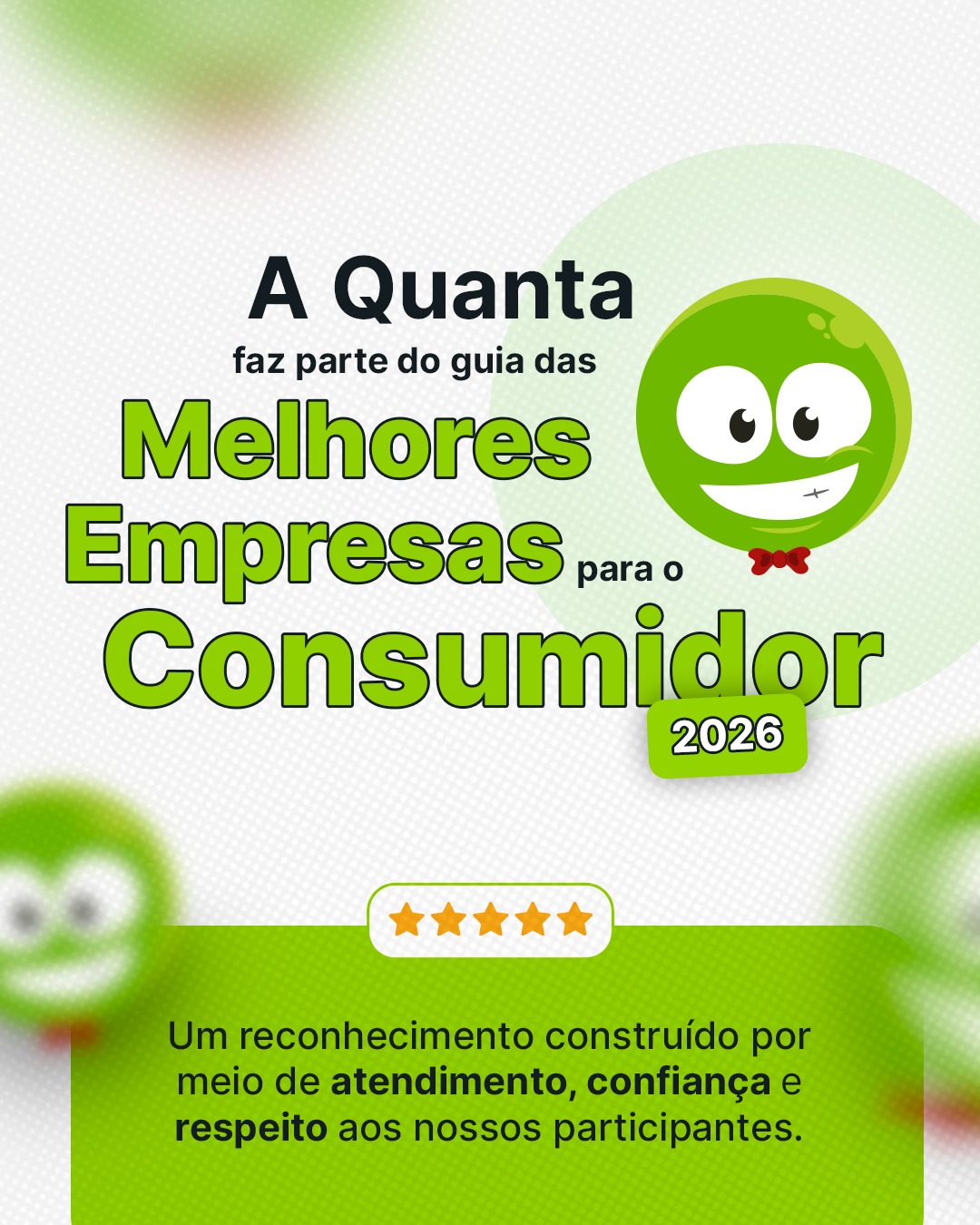 Uma conquista que tem origem em algo muito simples: colocar as pessoas em primeiro lugar. ?
A Quanta passou a integrar o Guia das Melhores Empresas para o Consumidor 2026 e foi indicada ao Prêmio Reclame Aqui 2026, um dos mais importantes reconhecimentos de reputação e relacionamento com clientes do país.
Há mais de 20 anos no mercado e com mais de 245 mil participantes em todo o Brasil, seguimos construindo uma trajetória baseada em respeito, transparência e confiança.
Esse reconhecimento é reflexo do compromisso diário em oferecer uma experiência que esteja à altura da confiança que recebemos de cada participante.
Seguimos trabalhando para que cada interação com a Quanta seja construída com a atenção e o cuidado que nossos participantes merecem. ?
#QuantaPrevidência #ReclameAqui #Atendimento #ExperiênciaDoCliente #Previdência #CurtaOFuturo
