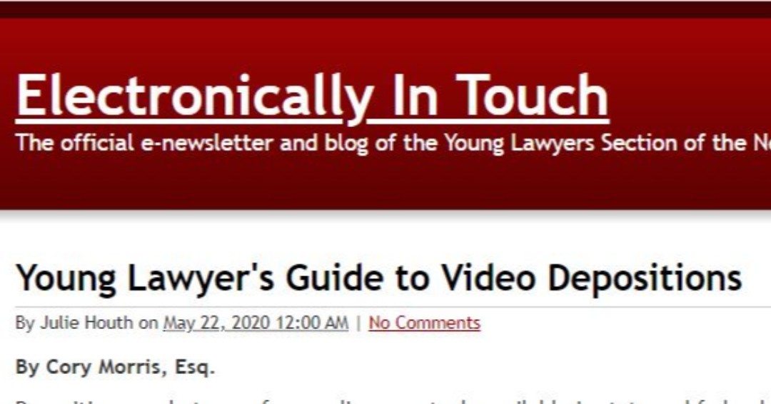 Colleagues, here is an article for #younglawyers I published in the #NYSBA Young Lawyers, Electronically In Touch: Young Lawyer's Guide to Video Depositions.
I hope everyone has a pleasant Memorial Day Weekend.