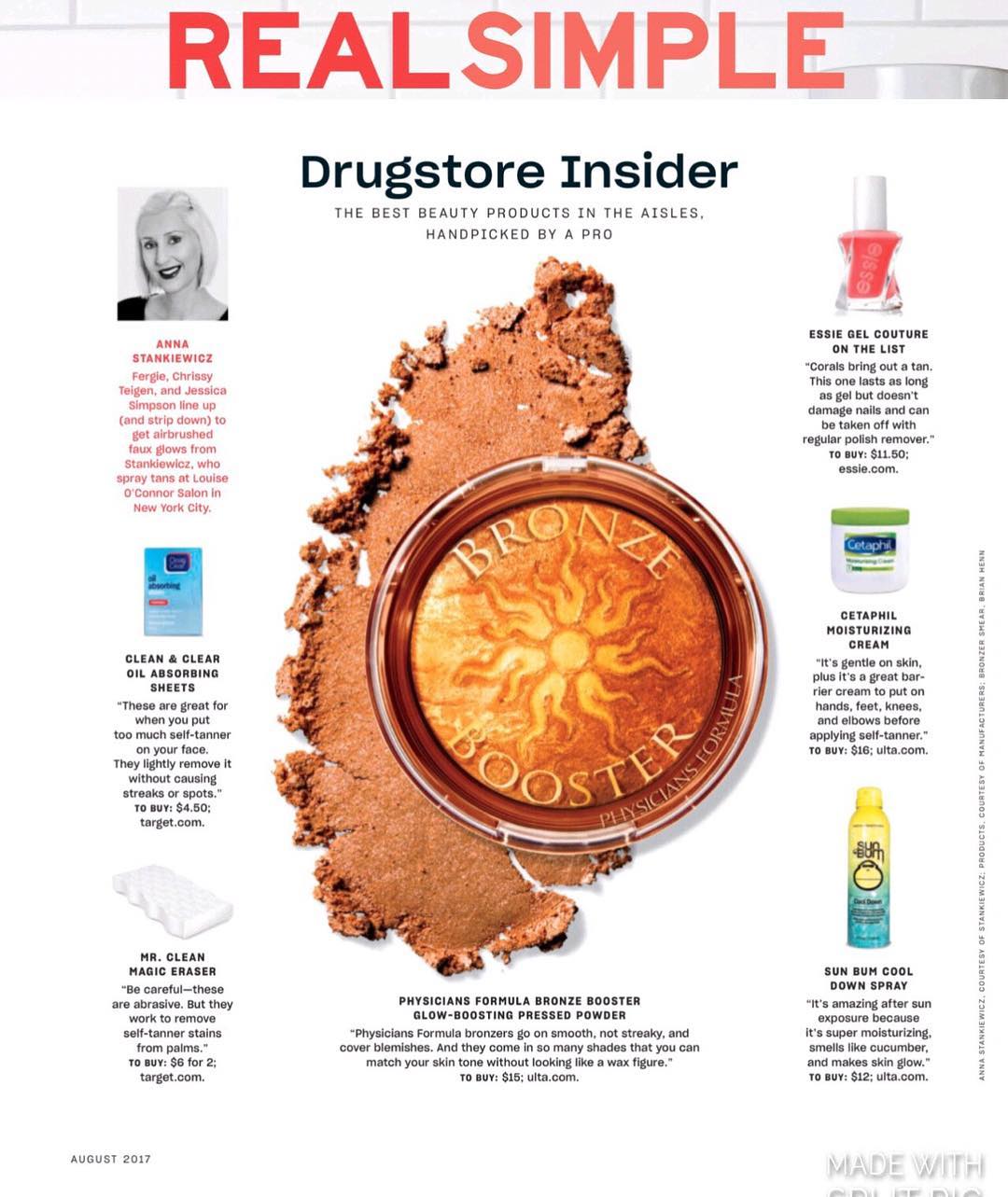 Check out my favorite drugstore products in the August issue of @real_simple #annathespraytanner #nycspraytan #healthyglow #drugstoreproducts