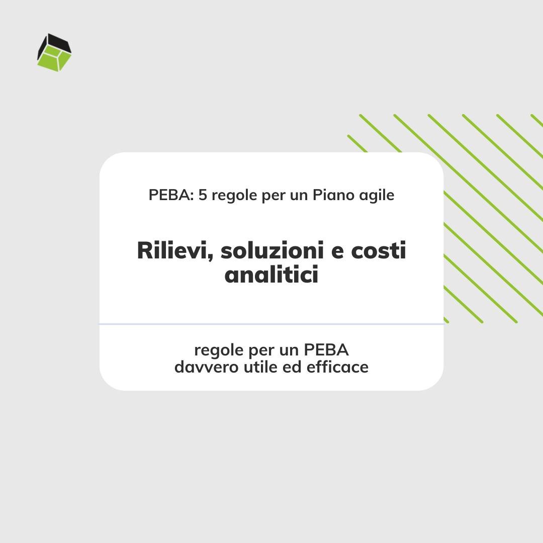 3. Rilievi, soluzioni e costi analitici
Facciamo un passo avanti: il #PEBA è finito ed è stato approvato dall’Amministrazione; tutto è pronto per dare avvio alla fase di attuazione con la realizzazione delle opere secondo la programmazione prevista dal Piano.
Vestiamo ora i panni del progettista che riceve il PEBA per redigere il progetto definitivo ed esecutivo di via Roma: cosa ci aspettiamo che ci dica il PEBA? Ricordiamo che il compito del progettista non è analizzare via Roma alla ricerca delle barriere architettoniche da risolvere, ma eliminare quelle già indicate dal PEBA: sennò, a cosa è servito il PEBA?
Il PEBA deve quindi indicare in modo semplice ed univoco:
?qual è la criticità da eliminare
?dove si trova la criticità da eliminare
?la quantità e la posizione delle barriere architettoniche da risolvere
?la soluzione tipo alla quale il progetto esecutivo deve ispirarsi
Nel PEBA, uno stesso tipo di criticità può trovare soluzioni diverse ed avere costi diversi in base alla conformazione dello spazio e alle caratteristiche del contesto.