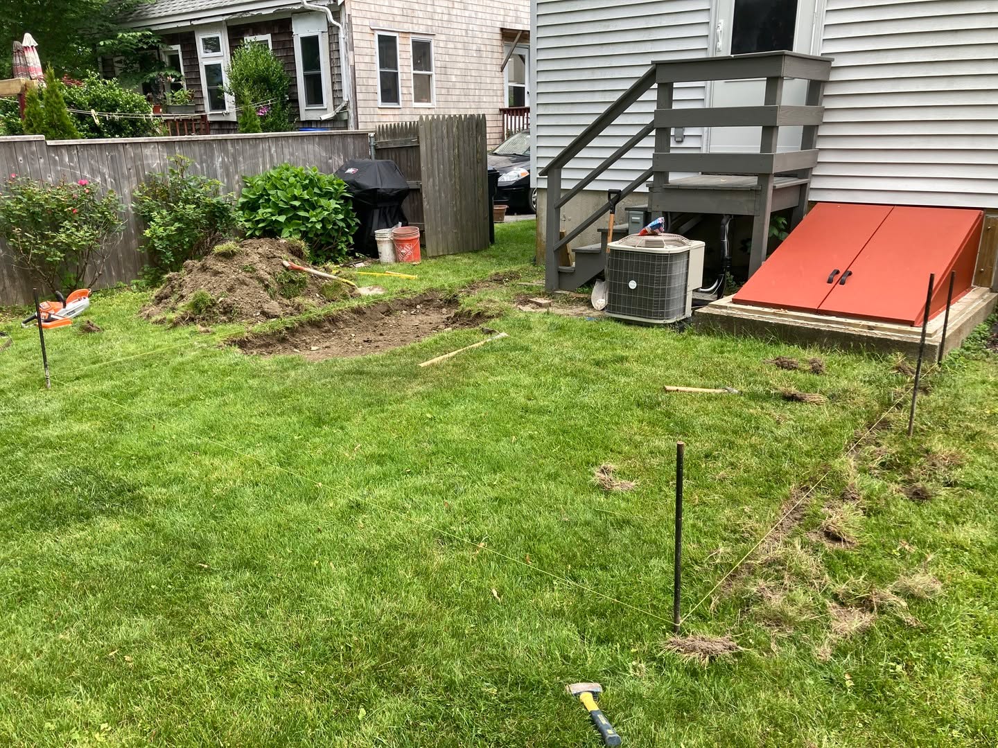 Awesome before, during, and after photos of our new backyard patio at our Newport rental! Couldn't be happier with @hartsroofing!!!