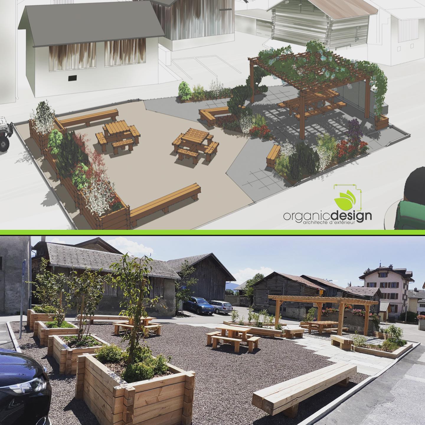 Place Corinna Bille, Montana Village #architecturedupaysage #architectepaysagiste #placepublic #pierrenaturelle #jardinsuisse #montana #jardinpublic