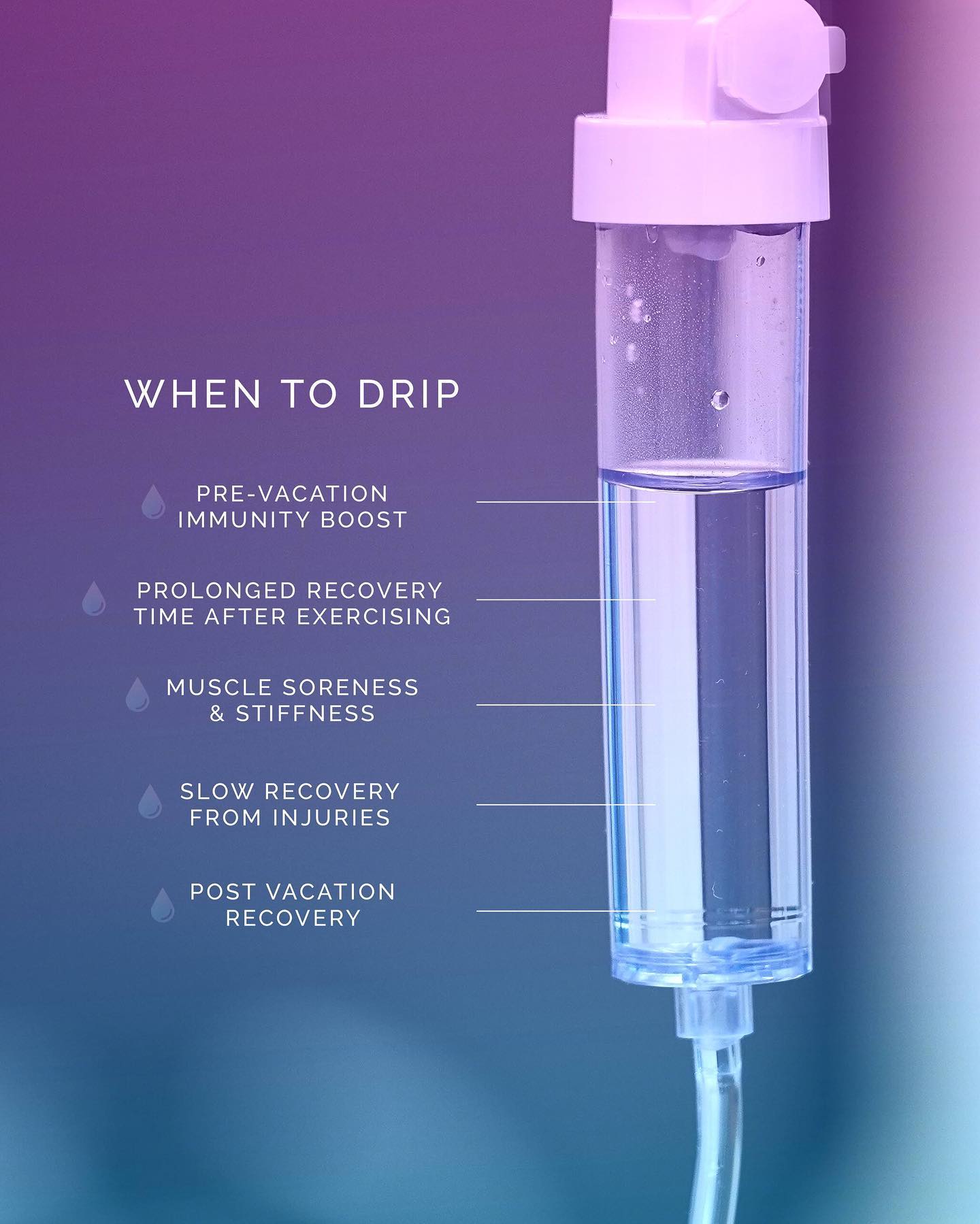 IV Drips, in comparison to supplements, are absorbed more quickly into the body as it goes through the bloodstream. Reap all the benefits of the ingredients! Laura, our licensed registered nurse with 23 years of nursing experience, is here to help you improve your health!