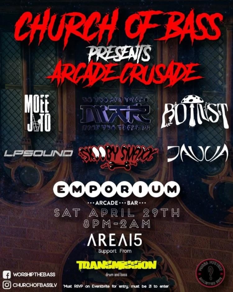 🚨🚨 Upcoming Show Alert 🚨🚨
April 29th at Area15's Emporium. It's free with RSVP, although they may reach capacity, so show up earlier than later. Rsvp link in bio.
@churchofbasslv @djmoeejito @botnst_dubs @lpsoundofficial @skooby_snaxx_official @area15official @area15.entertainment