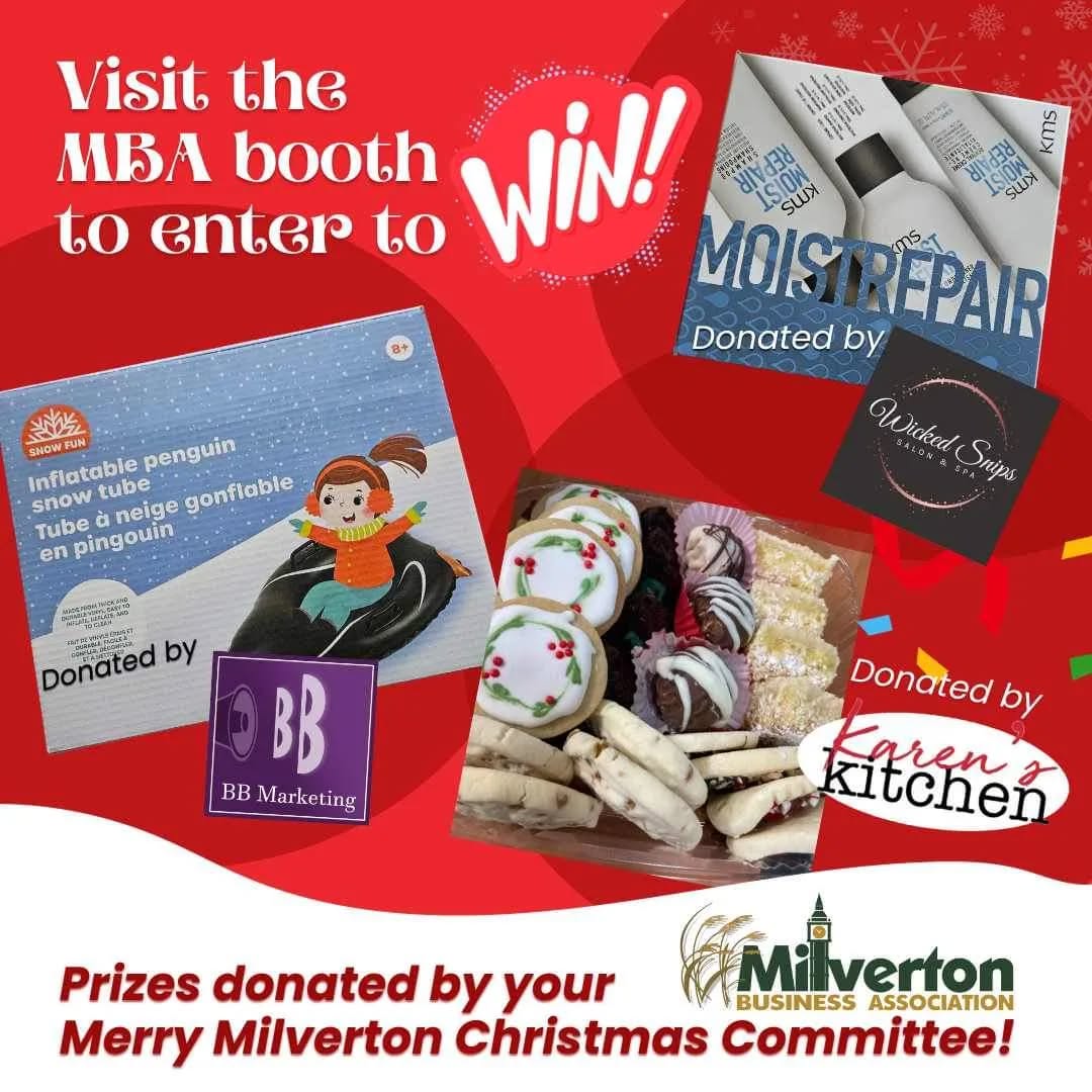 ๐๐
Be sure to stop by and see me tomorrow night at the Milverton Business Association's booth (at the corner of Mill & Main) to ๐๐๐๐๐ ๐๐ ๐๐๐ these awesome prizes donated by your ๐๐๐ซ๐ซ๐ฒ ๐๐ข๐ฅ๐ฏ๐๐ซ๐ญ๐จ๐ง ๐๐ก๐ซ๐ข๐ฌ๐ญ๐ฆ๐๐ฌ Committee members:
๐Pamper those locks with a Moister Repair Shampoo & conditioner set donated by Wicked Snips Salon & Spa
๐ชIndulge in some sweet holiday treats donated by Karenโs Kitchen
๐งZoom down those fun snowy fun hills all winter with an inflatable penguin tube donated by BB Marketing
The festivities start at 5pm, see you there! ๐