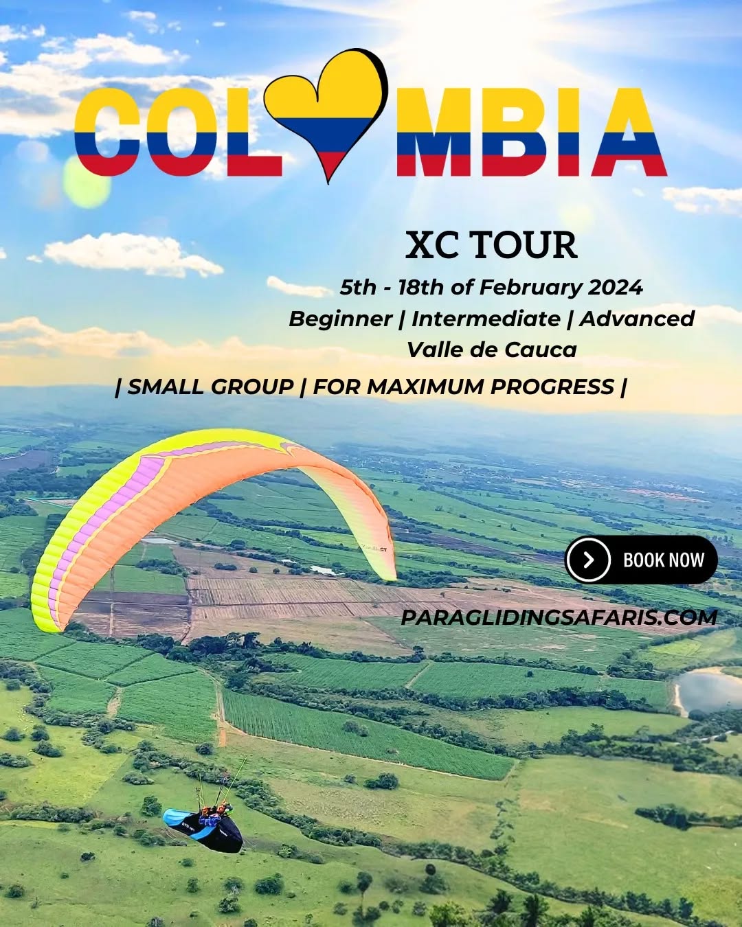 ESCAPE THE WINTER ❄️🚫➡️☀️🪂🇨🇴
join us to our XC tour in the beautiful Cauca Valley. If its to learn thermal flying or to make some 100s of kilometers; here you can have it all. the cauca Valley is known for its easy flying conditions, safe landings and lovely people 😁 check out all the details at PARAGLIDINGSAFARIS.COM or give us a call or leave a message at +436609385511 🤩