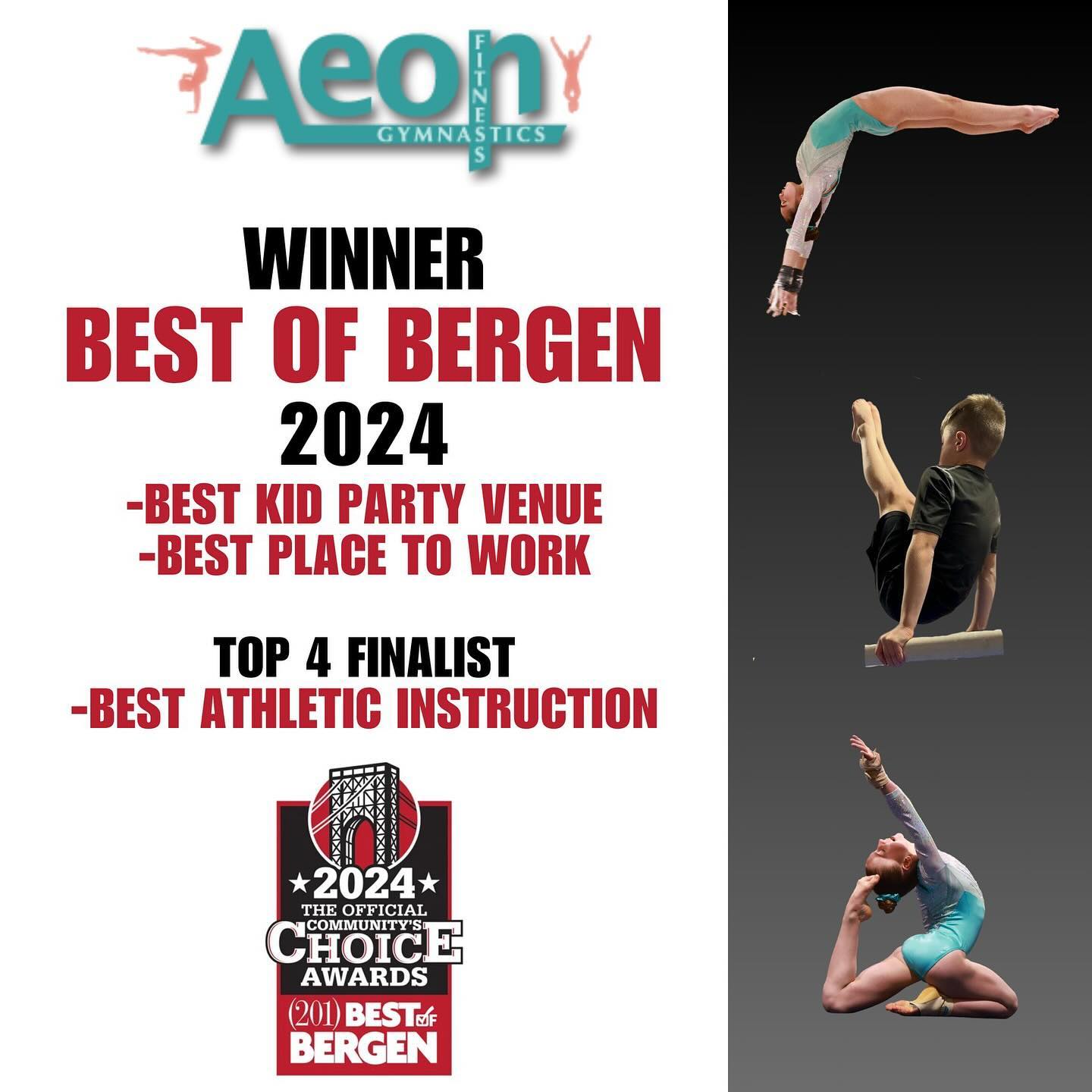 A special THANK YOU to our members for your votes and continued support!
Nothing is better than watching success develop with all of your smiling faces!! ?
We are so proud that together with our incredible staff, we can provide a top program for our athletes and a memorable experience for those celebrating their special birthdays with us. ?
Congratulations to all winners and finalists as it is always well deserved!! ✨
Thank you to @201magazine for this opportunity and for hosting us at the beautiful 2024 awards Gala ?
Results can be found in their magazine and online
njersy.co/201pollresults
#201magazine #bestofbergen #readerschoiceaward
#workfamily #lovewhereyouwork
#gratefulandblessed #celebrate
#aeonfitnessandgymnastics #aeonfitgym
#professionals #smallbusiness #supportlocal
#bergencounty #northjersey #hillsdalenj