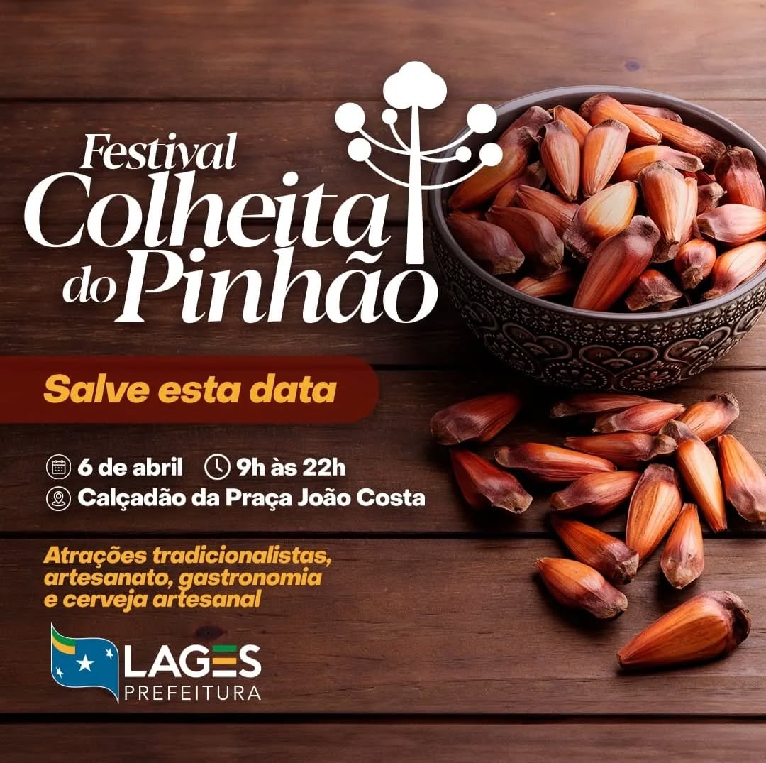 Está chegando a hora! ?
Falta 1 mês para o Festival Colheita do Pinhão 2024 e a gente aproveitar para divulgar a data certinha para você se programar e curtir com a gente. ??
Atrações tradicionalistas, artesanato, gastronomia e uma série de cervejarias artesanais estarão presentes no evento que marca o início da colheita da safra de pinhão. ??
Salve essa data! ?
#PrefeituradeLages #visiteaserra # #inverno #pinhao #frio #colheitadopinhão #pacocadepinhao #entreveiro #entreveirodepinhão #Desenvolvimento #frio #SerraCatarinense #serracatarinense #visiteosul #visitelages #vempralages #FestivalColheitadoPinhao #santacatarina #santacatarinaemfotos
