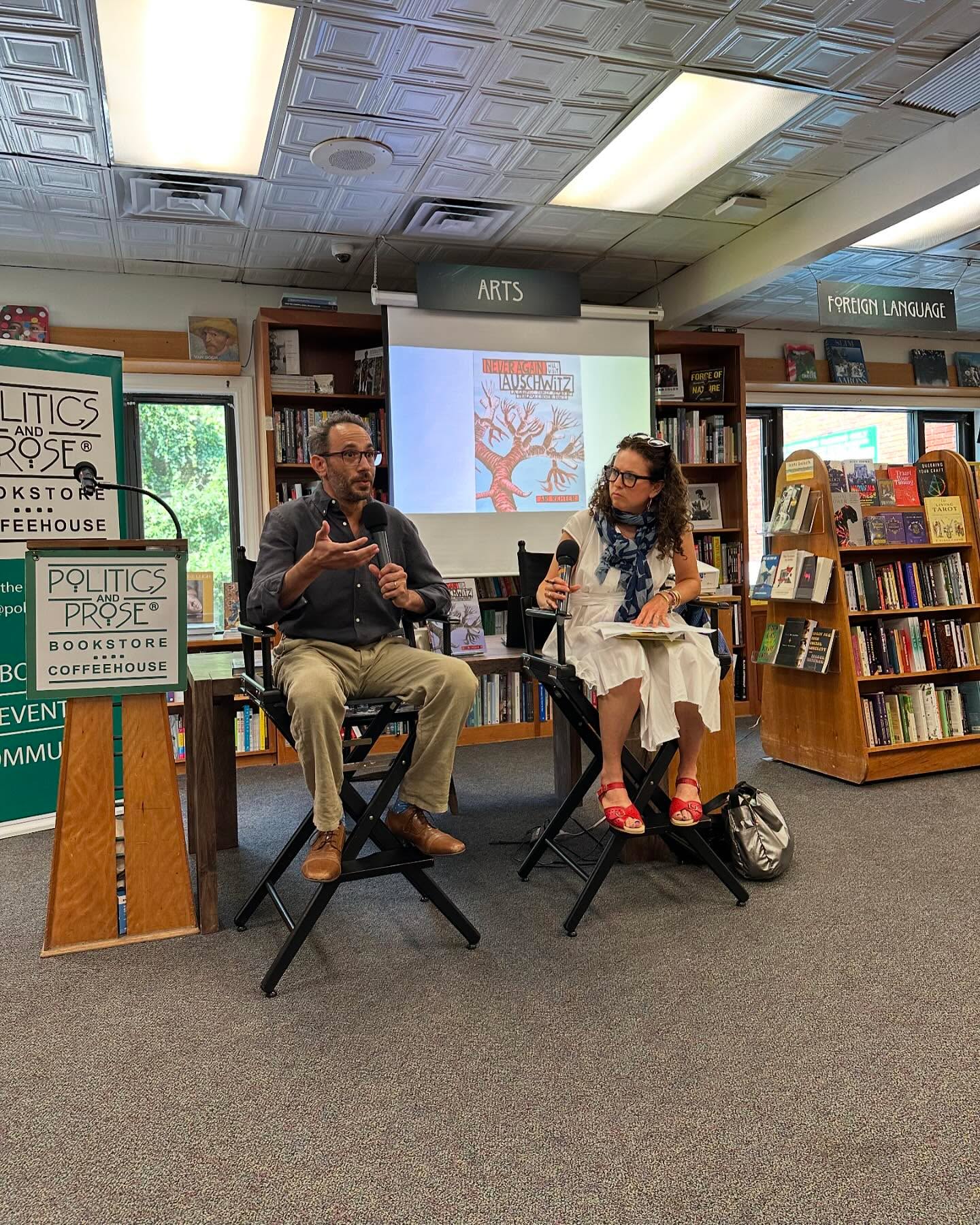 Thanks to the amazing crowd at @politicsprose and to @swildman1 for being such an insightful interviewer!
There was also a kooky footnote of having an after party at Comet Ping Pong a few doors down…considering that QAnon incorporates modern blood libel fantasies, it was a fitting tie-in. Great pizza, too @cometpingpong
#politicsandprose #booklaunch #washingtondc #cometpingpong #cometpingpongbasement #neveragainwillivisitauschwitz #fantagraphics #sarahwildman