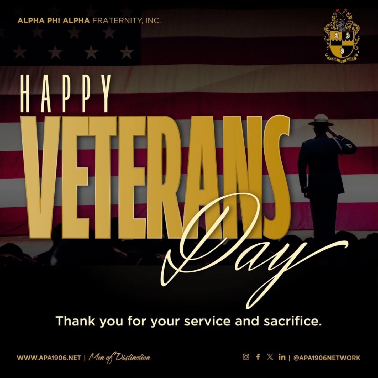 In honor of ALL that served, the Brothers of Alpha Phi Alpha Fraternity, Inc. - Epsilon Lambda Chapter thanks you for your service! Our nation is made that much safer and better for the sacrifices made by our Veterans. Please take the time to show them they are appreciated!