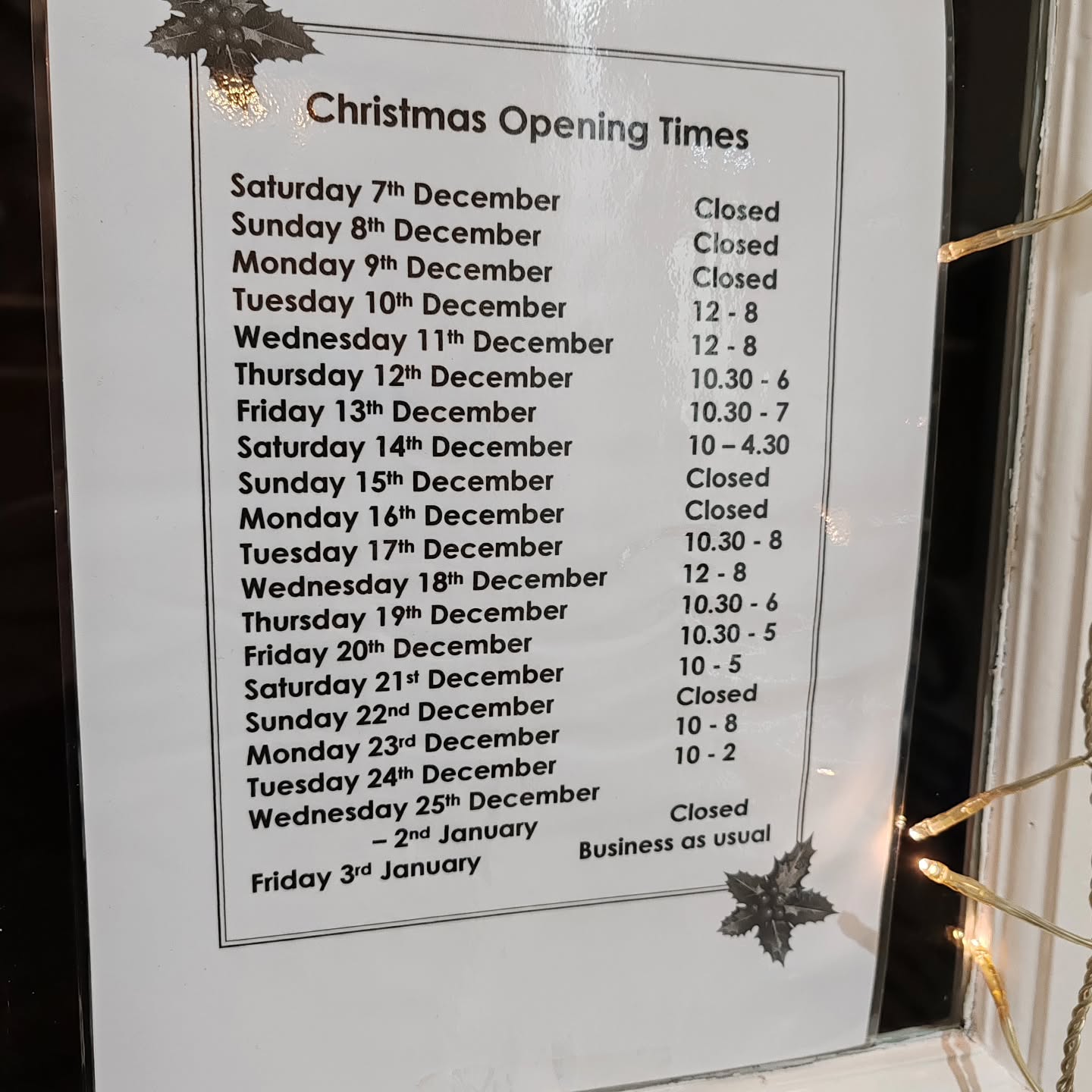 Christmas Opening Times 🎁
#Christmasideas #christmasgift #localbusiness