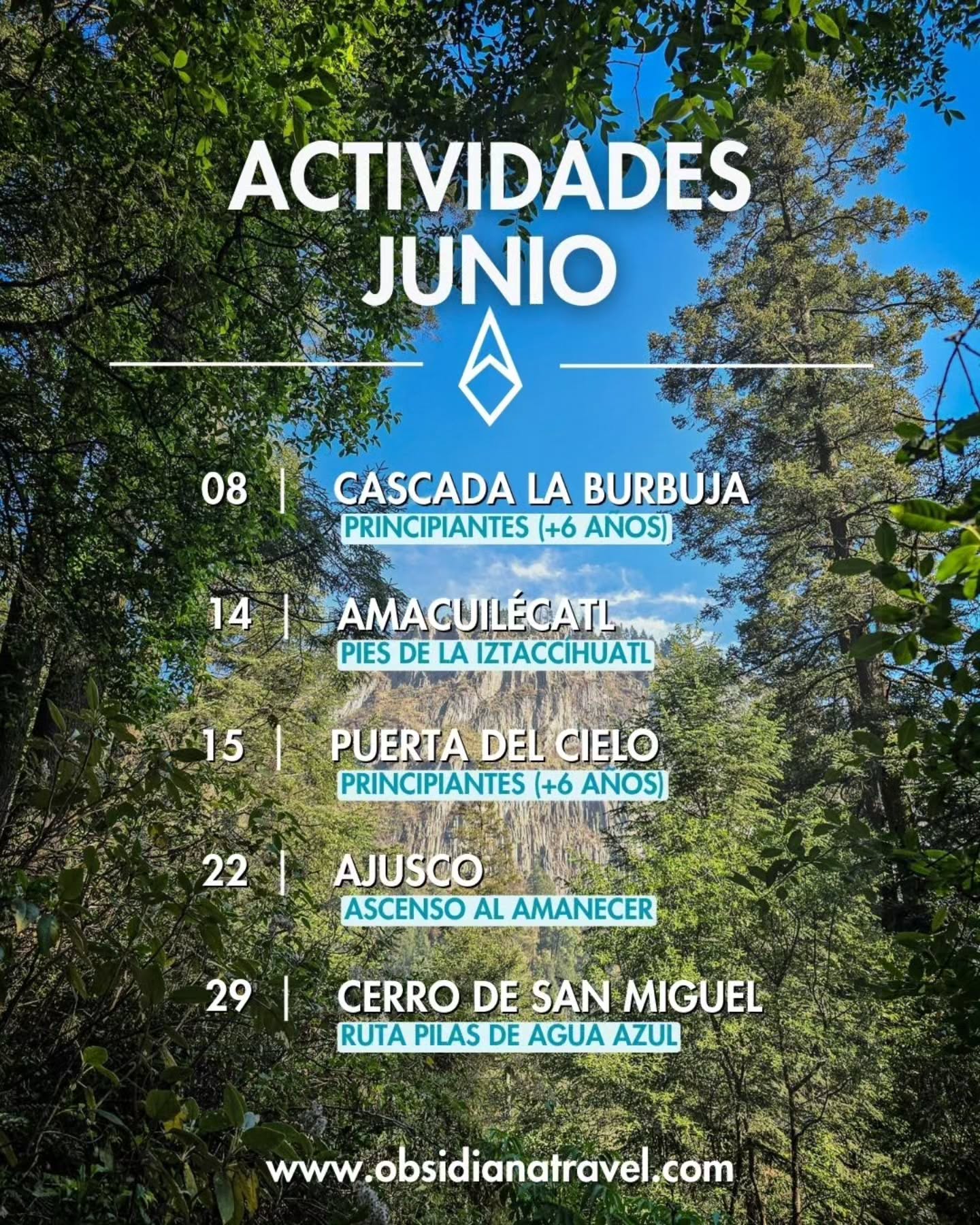 ¡Junio nos llama a la montaña! ⛰️
Es el momento perfecto para dar tus primeros pasos en el mundo del senderismo y vivir experiencias inolvidables en familia.
¿Siempre has sentido curiosidad por explorar los senderos, respirar el aire fresco de la montaña y disfrutar de paisajes que te dejan sin aliento? ¡Este es tu mes! 🏃♀️
Junio nos regala días más largos y temperaturas agradables, creando el escenario ideal para iniciarte en esta apasionante actividad 🌞
📍Fechas confirmadas
🏕Nuestras actividades son cupos limitados para disminuir la carga
💡¿Cuál será tu próxima aventura?
💬Mándanos mensaje y asegura tu lugar.
📱Reserva con anticipación y vive una experiencia única
📩+52 55 1963 4006
#JunioEnLaMontaña #AventuraDeVerano #SenderismoJunio #MontañaEnFamilia #PrimerosPasosSenderismo #ViveLaMontaña #NaturalezaEnJunio
#EscapadaDeMontaña #AireLibreJunio #DescubreLaMontaña