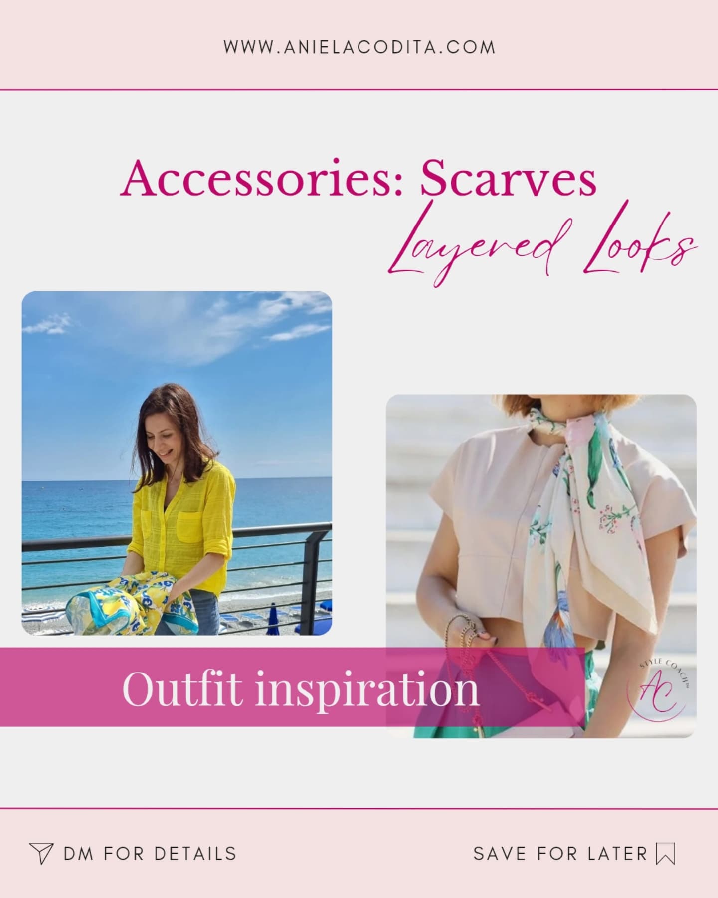 Just when spring can’t decide between a breeze or sunshine, in comes the scarf.
This photo collection shows how one simple accessory can turn a basic outfit into a layered, happy look—perfect for those in-between days.
From bold prints to soft pastels, scarves do more than add a pop of colour. They add personality. They tell a story. They give you the chance to express who you are—effortlessly.
Vintage or modern, knotted, draped, or casually tossed—every style makes a statement. Your outfit just found its smile.
Swipe through for inspiration for your next spring look!
Photo credits to their respective owners.
Scarf-free images generated with AI.
#SpringStyle #ScarfSeason #StyleWithMeaning #OutfitInspo #WearYourStory #EffortlessStyle #LayeredLooks #HappyAccessories #SimpleToStylish