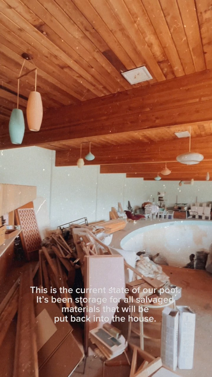 A fire has been lit! Hubs is in the final construction stage of the greenhouse, finishing up laying the limestone kitchen flooring, and wants this pool tackled asap! Will be a farm game-changer having this old pool up and running. Much of the original details will remain - the cedar ceiling, concrete block walls, and the epoxy floor. The lights are original Bakelite fixtures and will need rewiring and a good clean. The walls will get a fresh coat of paint in the original mint green color and after several pool experts weighed in, the pool itself is getting a special revamp.
Guess we’ll see where we land mid-August. Lofty goals aren’t in short supply out here!
👙🏊♀️
#retrorenovation #renovation #1950s #mcm #midcentury #midcenturymodern #vintageswimmingpool #vintage #vintagestyle #vintagepool #slimaarons #retro #pool #poolparty #pooltime #retroaesthetic #vintageaesthetic #1950sstyle #50s #interior #interiordesign #interiordesigner #farmlife #farmhousestyle #farmhouse #oldschool