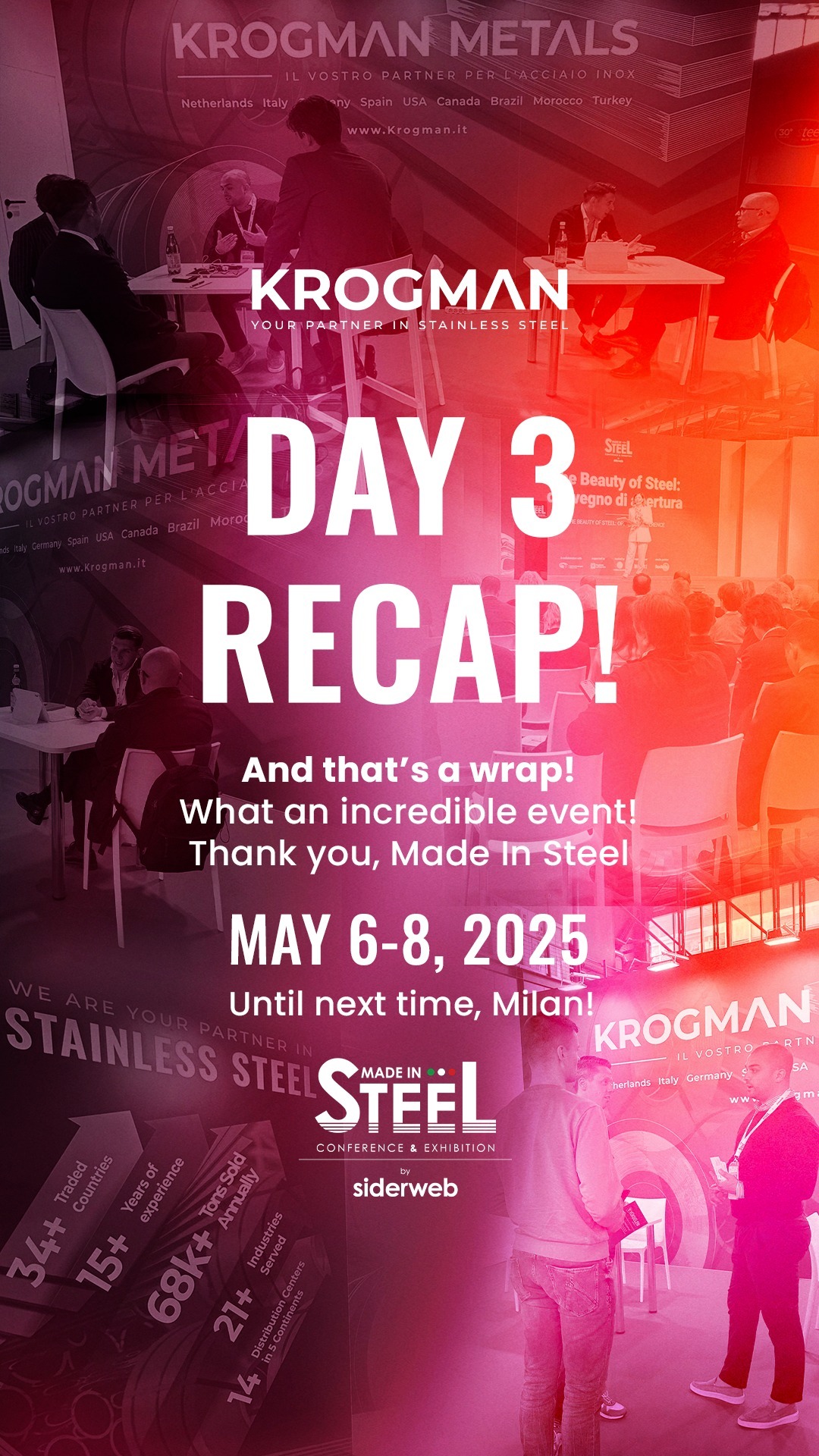 And just like that, Made in Steel - Conference & Exhibition comes to a close. It’s been a great three days of wonderful collaborations, new connections, and plenty of stainless steel discussions for Krogman Metals BV 🔥
Thank you to everyone who stopped by our bright red booth, we loved every minute of it ❤️ Until next time! 🙌
Watch the video for our Day 3 highlights!
#MadeInSteel2025 #Exhibition #Krogman #YourPartnerInInox #StainlessSteel