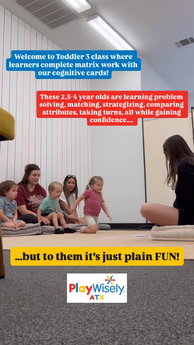 Our Toddler 3 classes allow students ages 2.5-4 to get hands on with our cognitive cards sets by building matrixes! Our matrix work has a plethora of benefits for these rapidly growing toddlers who are capable of so much! They problem solve, work together, classify objects, and gain confidence all while playing and having FUN! Try us out by visiting our website at PlayWiselyATX.com and be amazed at what your little learner can do!
#mommyandmeclass #mommyandme #toddlerlearning #toddleractivity #austinwithkids #bestofdrippingsprings