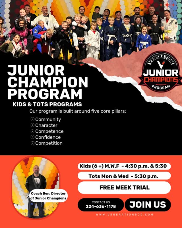 At Veneration Jiu Jitsu, we believe in nurturing young champions through a holistic approach that emphasizes not just physical prowess but also personal growth and community engagement. Our 5 C Principles are the cornerstone of our program, guiding every aspect of our training and development.
1. Community
We are proud to be part of a supportive community dedicated to helping each child flourish into a well-rounded adult. Our community is a safe space where children can learn, share, and grow together. By fostering a sense of belonging, we ensure that every child feels valued and supported on their journey.
2. Character
Character development is at the heart of our philosophy. We are committed to instilling values such as courage, honesty, humility, honor, discipline, compassion, resilience, and integrity in every child. These traits are essential for personal growth and enable children to face life's challenges with grace and determination.
3. Competence
In addition to character and community, we emphasize the importance of competence. We strive to ensure that the children in our program develop technical proficiency in Brazilian Jiu Jitsu. This includes teaching them self-defense skills to protect themselves against physical or psychological threats. Our goal is to equip children with the knowledge and skills they need to navigate the world confidently.
4. Confidence
True confidence arises from a combination of skill and character. By mastering the art of Brazilian Jiu Jitsu and developing a strong moral compass, children can achieve a level of self-assurance that empowers them to pursue their goals and overcome obstacles.
5. Competition
Competition plays a vital role in personal development. It provides an opportunity for children to test themselves against others and learn valuable lessons in sportsmanship and resilience. We prepare your child to compete with character, competence, and confidence. However, participation in competition is optional.
By embracing these 5 C Principles, Veneration Jiu Jitsu Junior Champions aims to nurture not only skilled martial artists but also individuals of strong character and confident spirit.
#KidsJiuJitsu