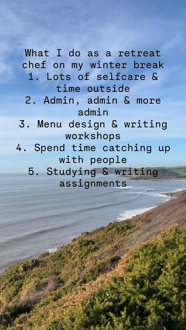 I’m on a break from retreats until next month but that still means being busy with admin, writing menus etc.
I also try and recharge, so lots of time out in nature and also catching up with friends.
Being self-employed is amazing and I love the freedom it gives me. The financial wobbles are less ideal - no work = no pay 🙈 But that aside, I love it and if it lets me go for a 3 hour walk on a sunny winter Tuesday, heck yes - I’ll take that!
#retreatchef #smallbusiness #selfemployedlife #selfcare